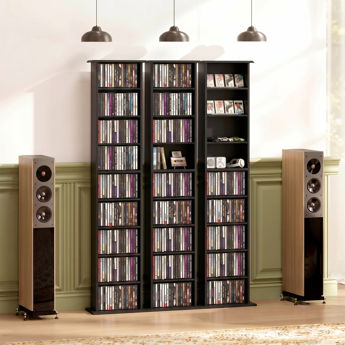 Slim Media Storage Cabinet, 9-Tier DVD Shelf with 7 Adjustable Shelves, 9 Compartments, Holds 252 CDs, 147 DVDs or 189 Blu-rays, Black