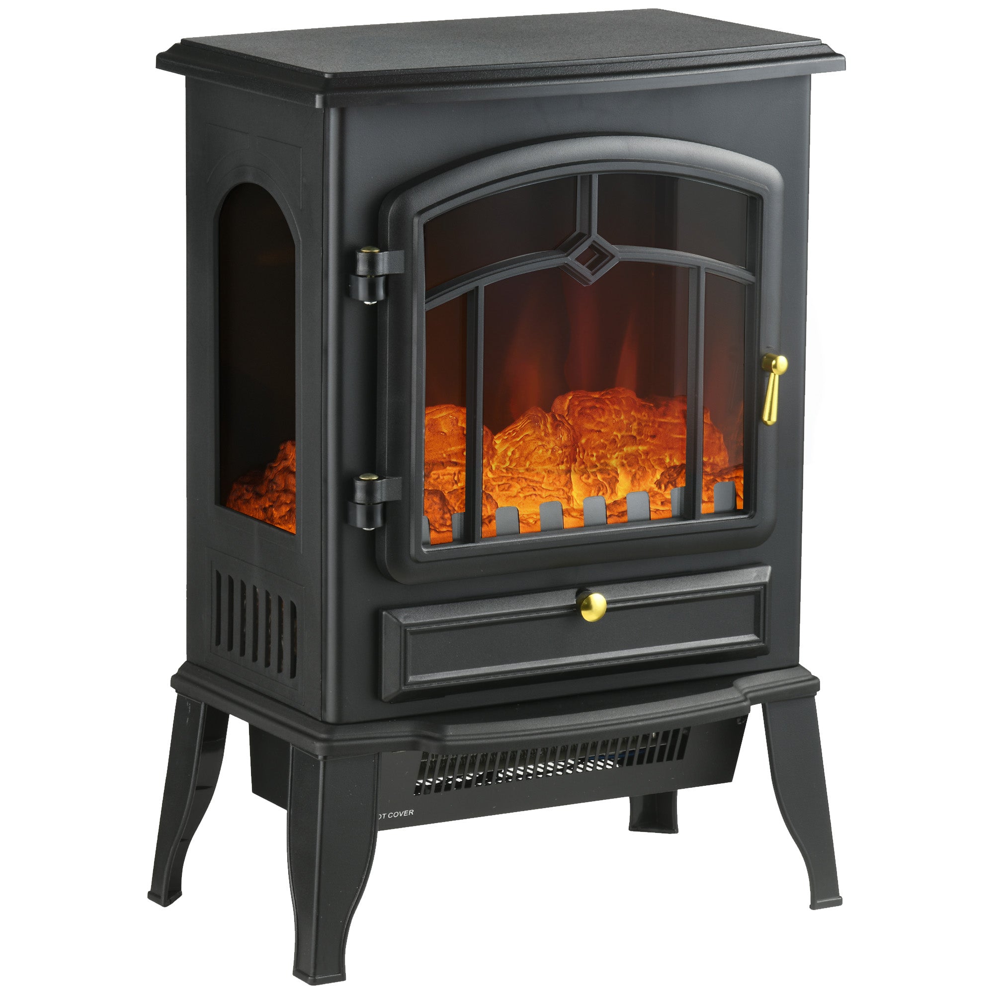 Electric Fireplace Heater Freestanding Stove with 3 Side Flame Effect 750W/1500W Black