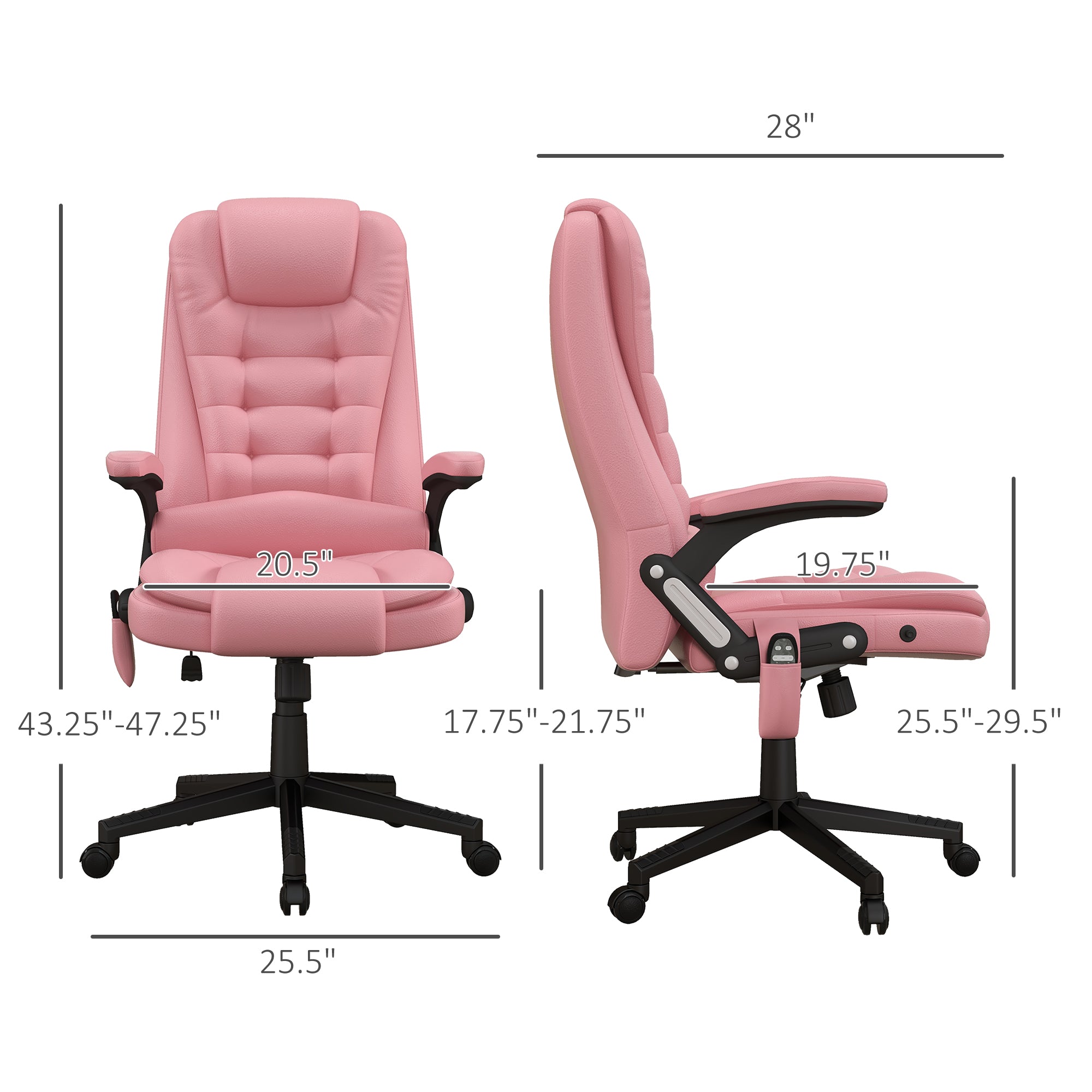 Heated Massage Office Chair with 6 Vibration Points, Armrest and Remote, Pink