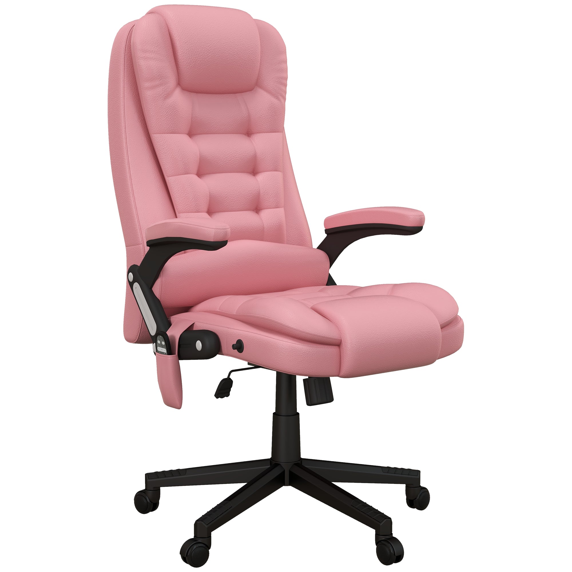 Heated Massage Office Chair with 6 Vibration Points, Armrest and Remote, Pink