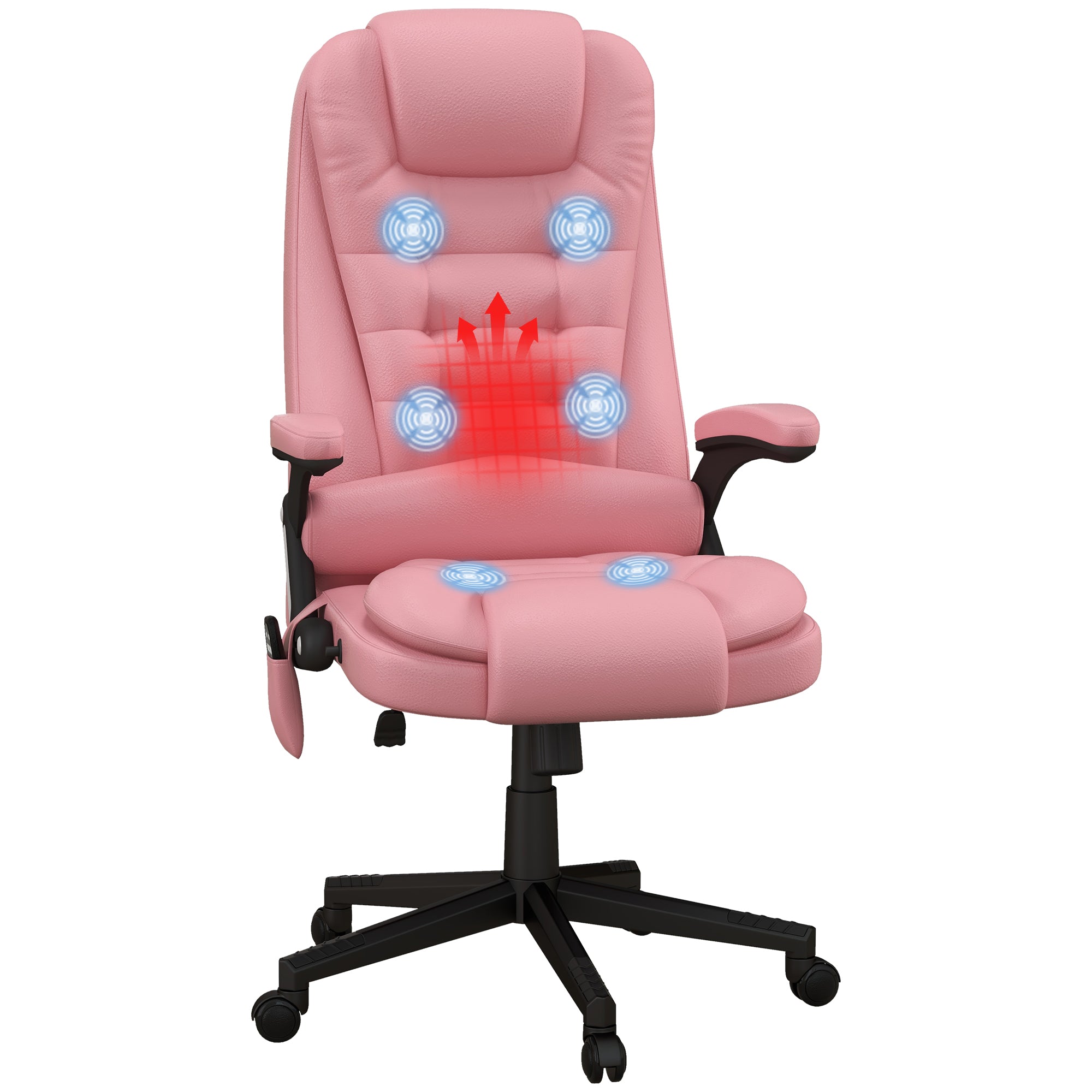 Heated Massage Office Chair with 6 Vibration Points, Armrest and Remote, Pink