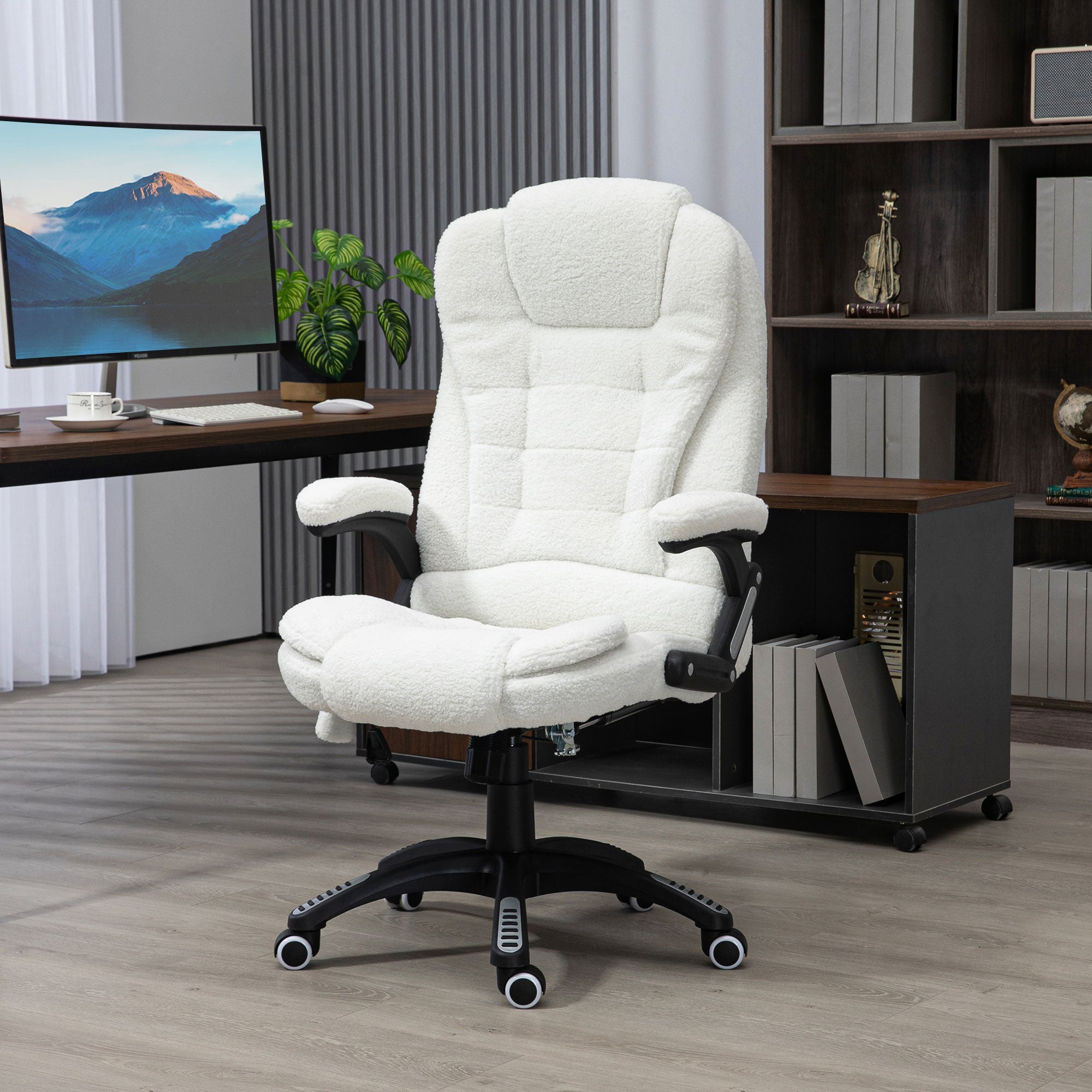 Vinsetto Office Chair, Ergonomic Desk Chair with 6-Point Massage and Back Heated, Boucle-Feel Fabric Computer Gaming Chair with Arms, Lumbar Support, White