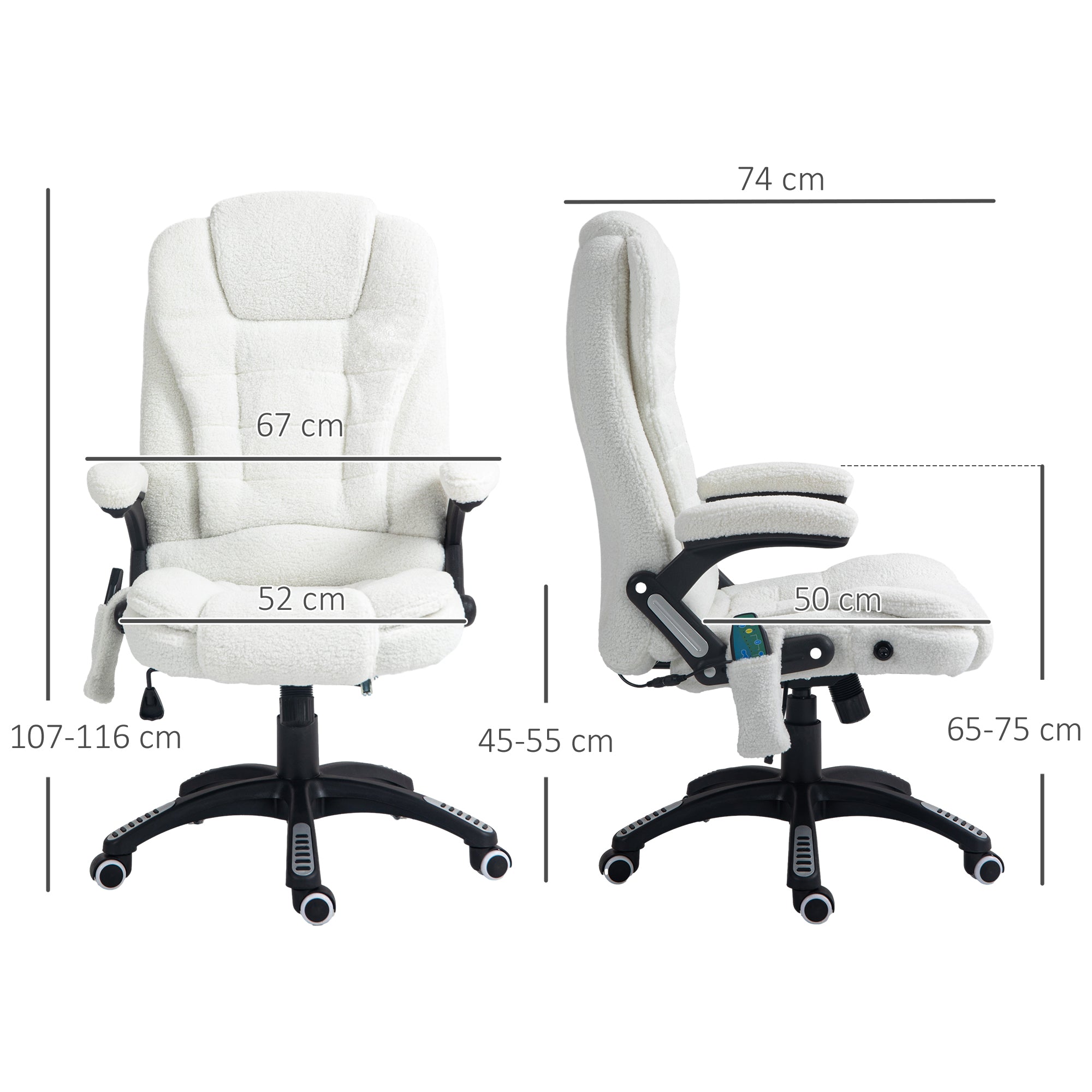 Vinsetto Office Chair, Ergonomic Desk Chair with 6-Point Massage and Back Heated, Boucle-Feel Fabric Computer Gaming Chair with Arms, Lumbar Support, White
