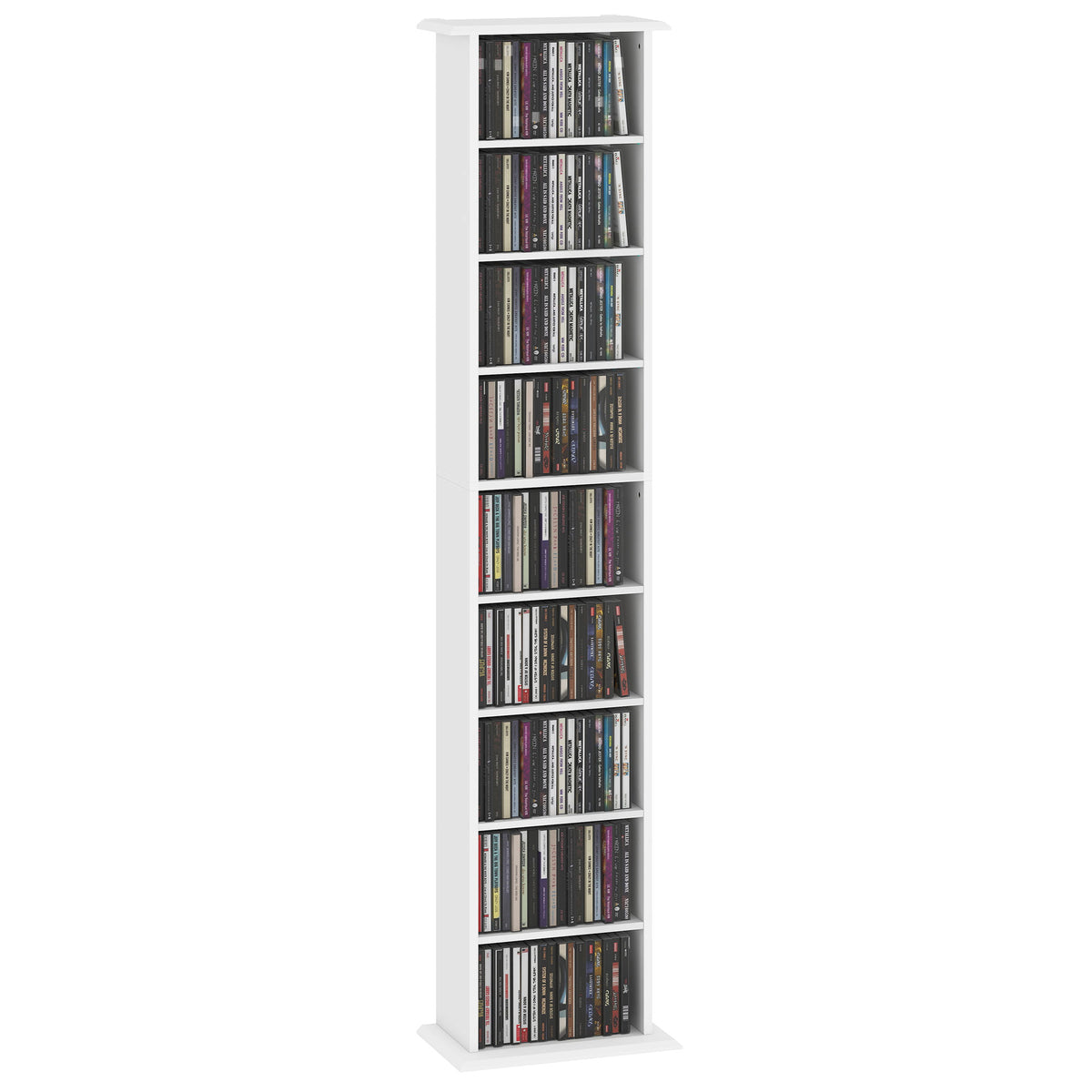 Slim Media Storage Cabinet, 9-Tier DVD Shelf with 7 Adjustable Shelves, 9 Compartments, Holds 252 CDs, 147 DVDs or 189 Blu-rays, White