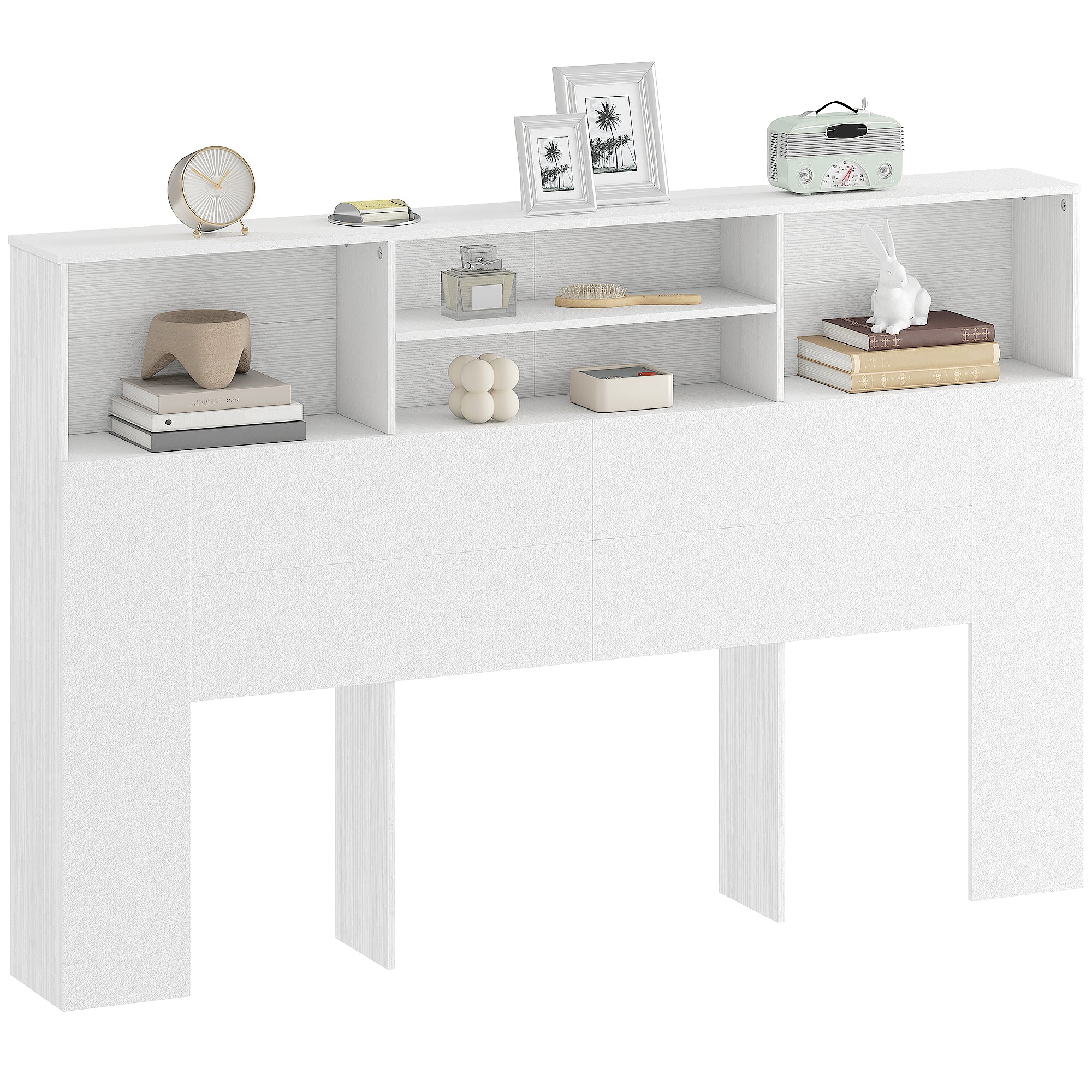 5ft King Size Headboard with Storage, Freestanding Bed Headboard with 4 Open Compartments for Bedroom, 160 x 20.2 x 108.2 cm, White