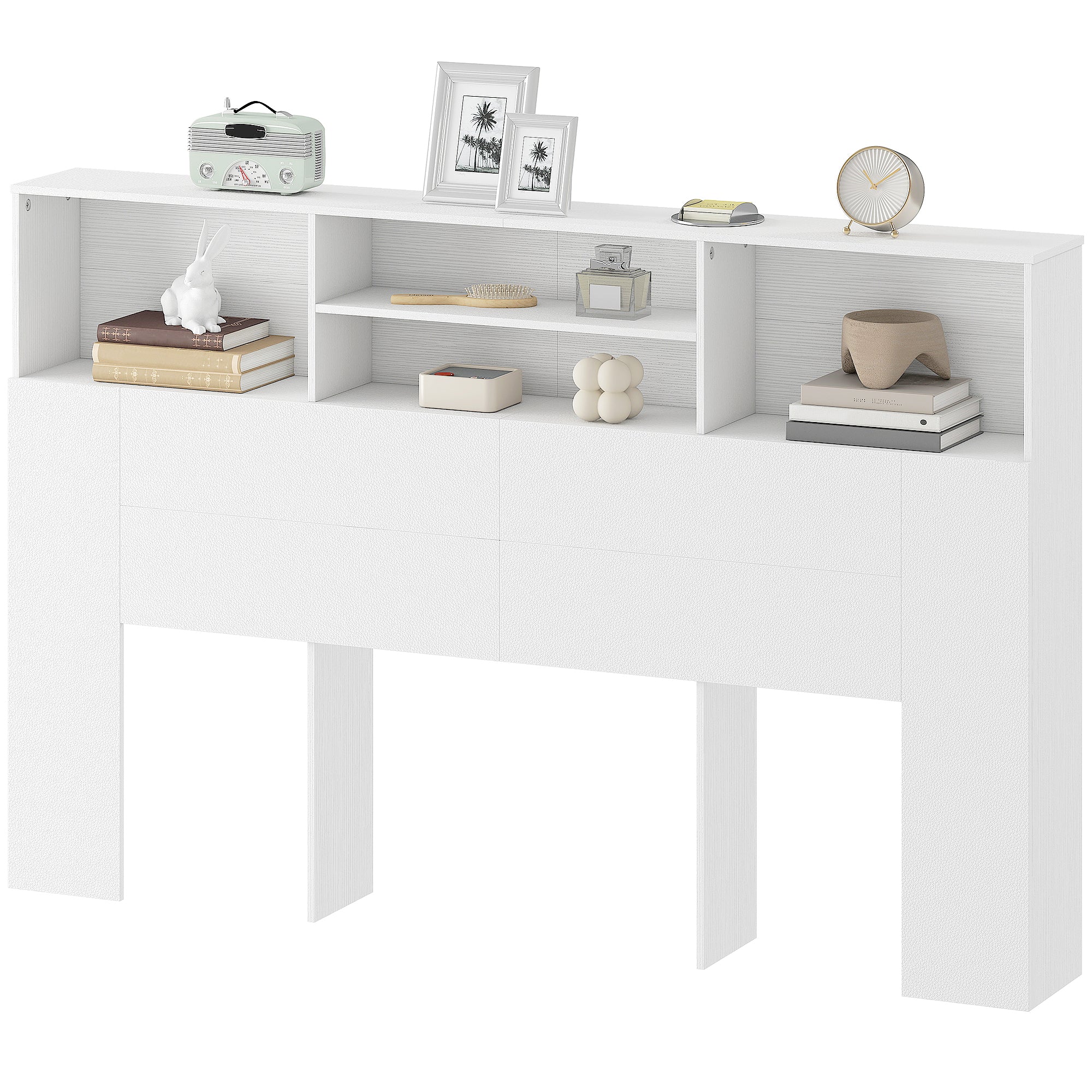 5ft King Size Headboard with Storage, Freestanding Bed Headboard with 4 Open Compartments for Bedroom, 160 x 20.2 x 108.2 cm, White