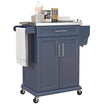 36" Stainless Steel Rolling Kitchen Cart with Drawer, Spice & Towel Racks, Deep Blue