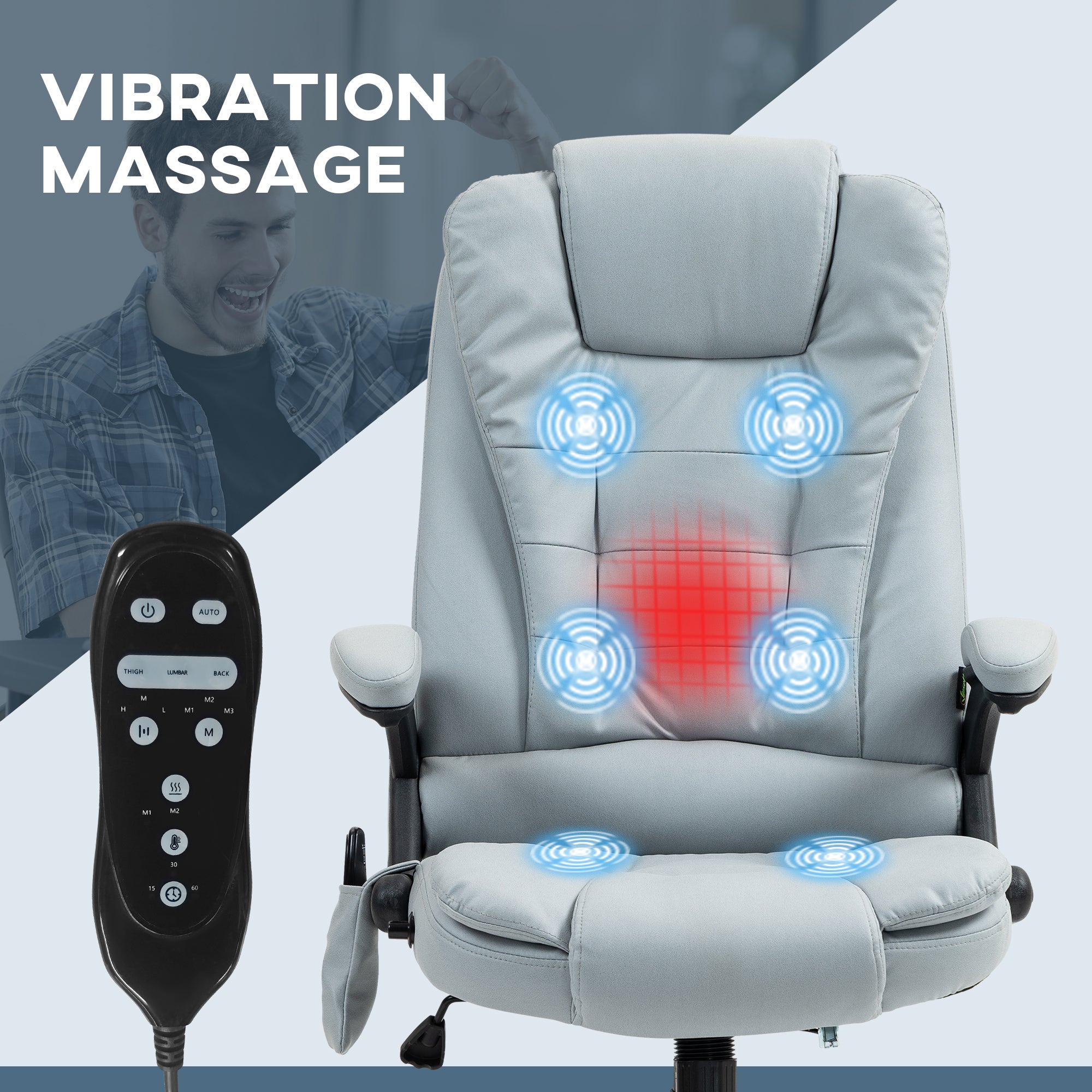 6 Point Vibrating Massage Office Chair with Heat, Microfiber Massage Desk Chair with Reclining Backrest, Light Gray
