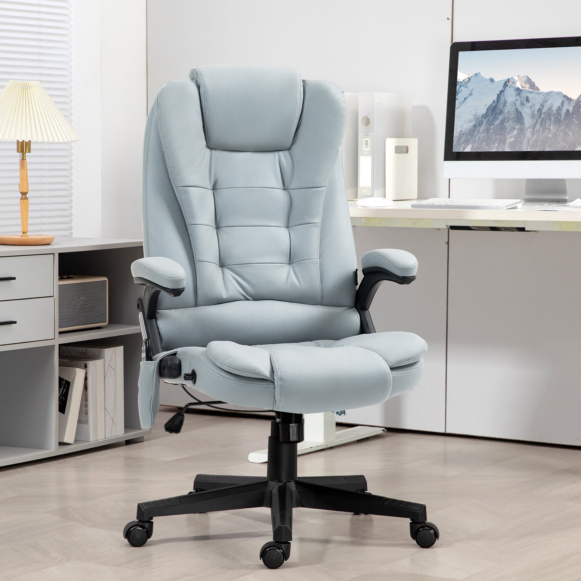 6 Point Vibrating Massage Office Chair with Heat, Microfiber Massage Desk Chair with Reclining Backrest, Light Gray