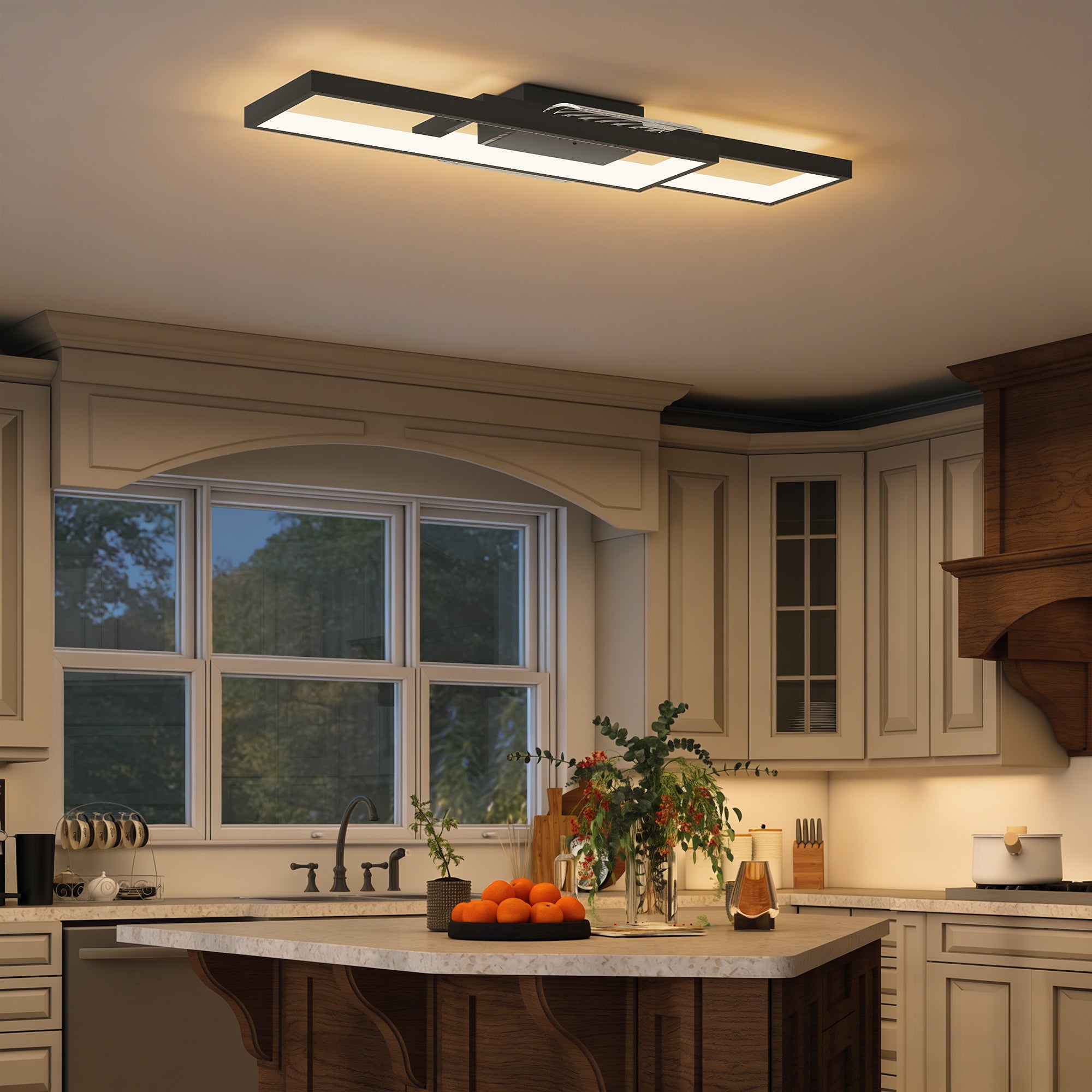 LED Ceiling Light, Modern Dimmable Ceiling Light with Wall Switch & Remote Control, Flush Mount Ceiling Lamp with 3000-6000K Colour Temperatures for Living Room, Bedroom, Black