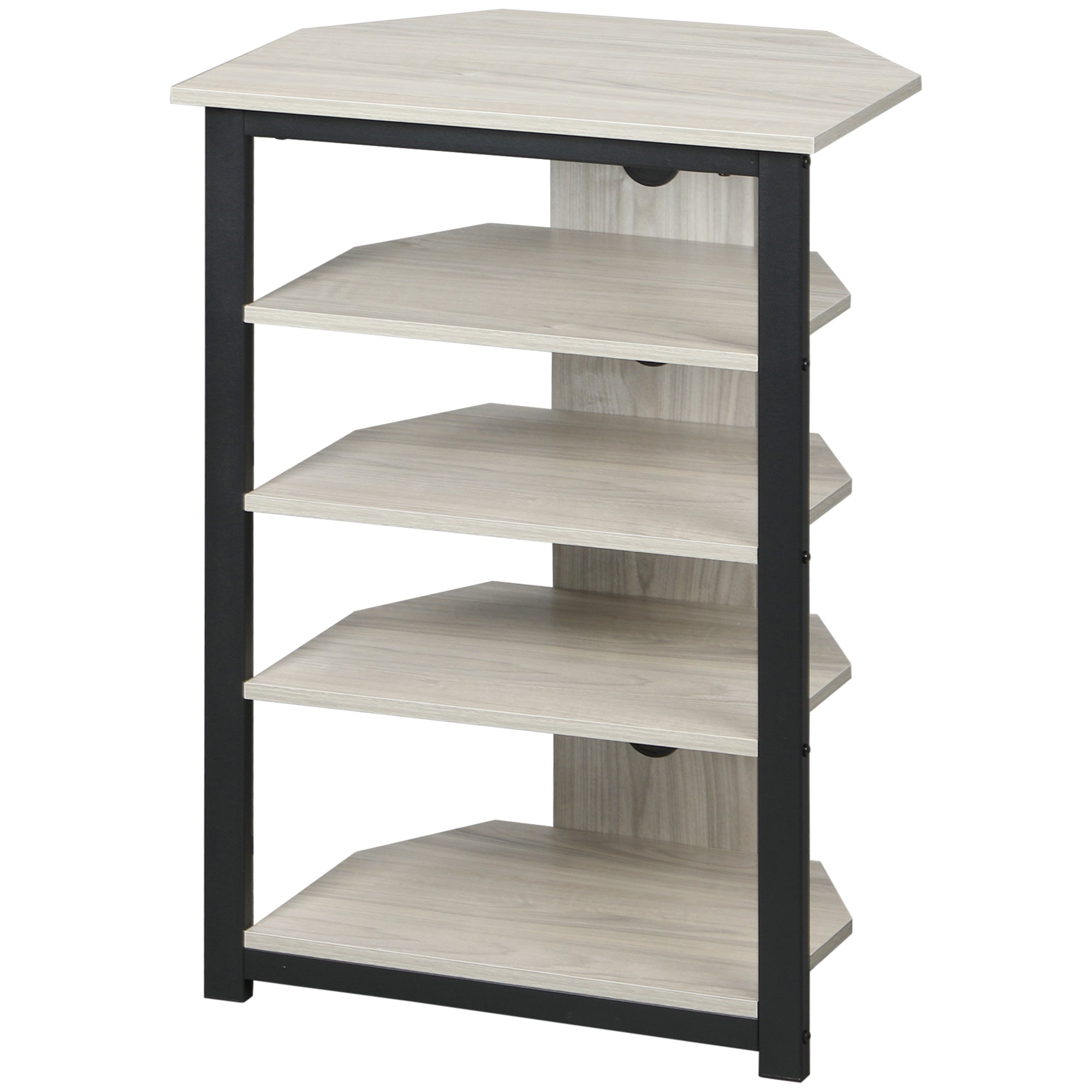 TV Stand with LED 4-Tier Audio Rack, Media Corner Shelf with Cable Management, Gray
