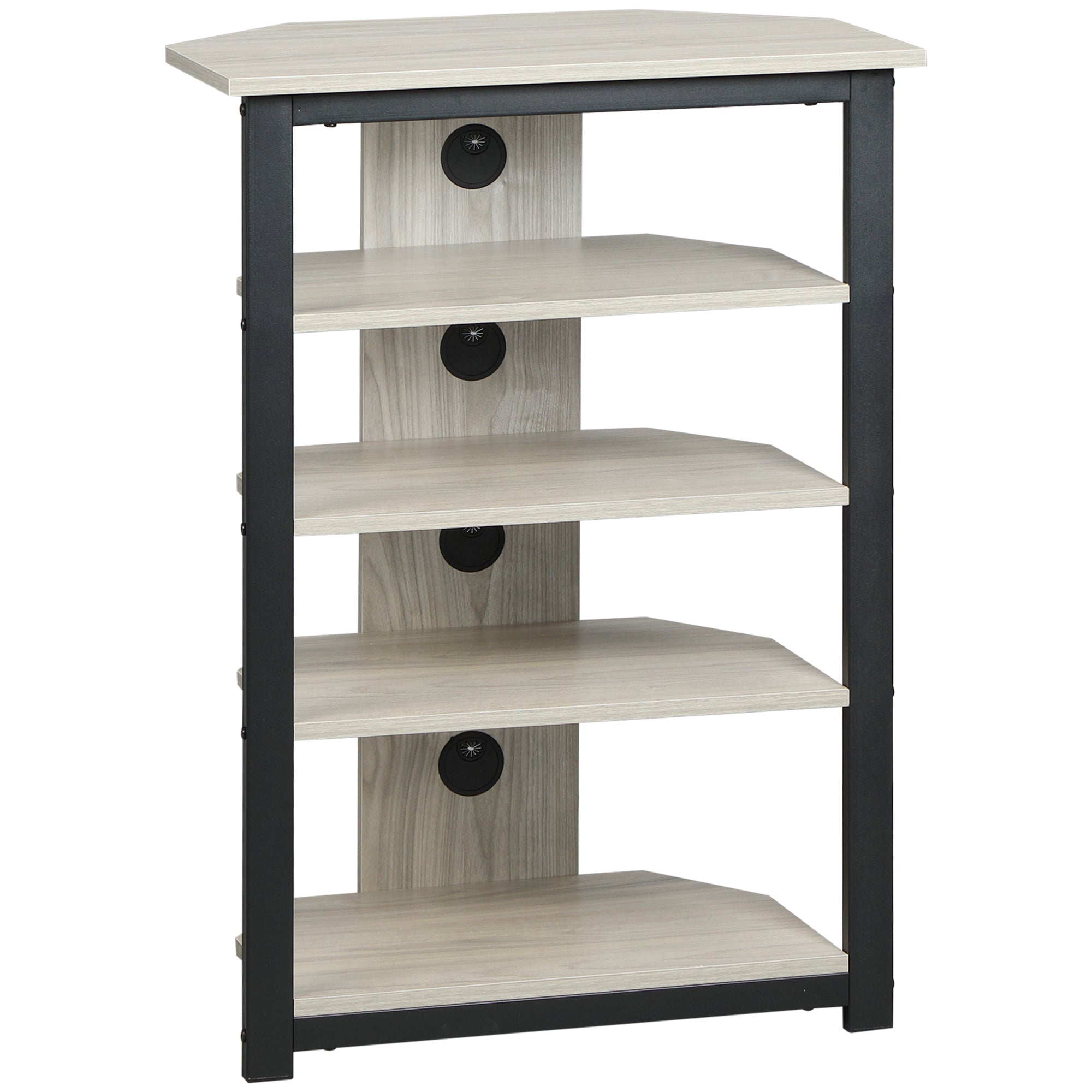 TV Stand with LED 4-Tier Audio Rack, Media Corner Shelf with Cable Management, Gray