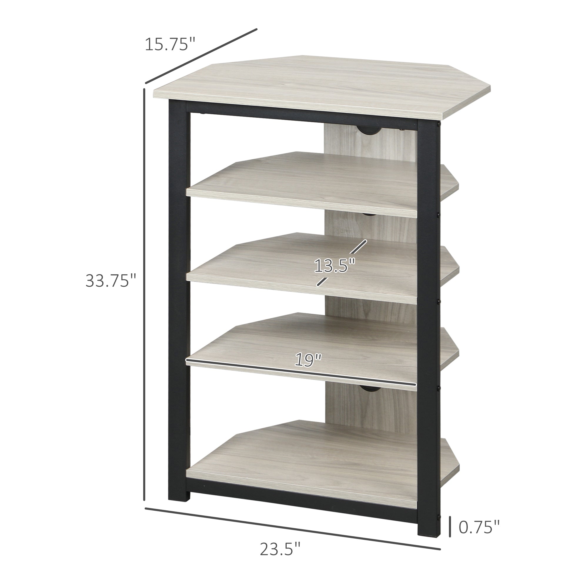 TV Stand with LED 4-Tier Audio Rack, Media Corner Shelf with Cable Management, Gray