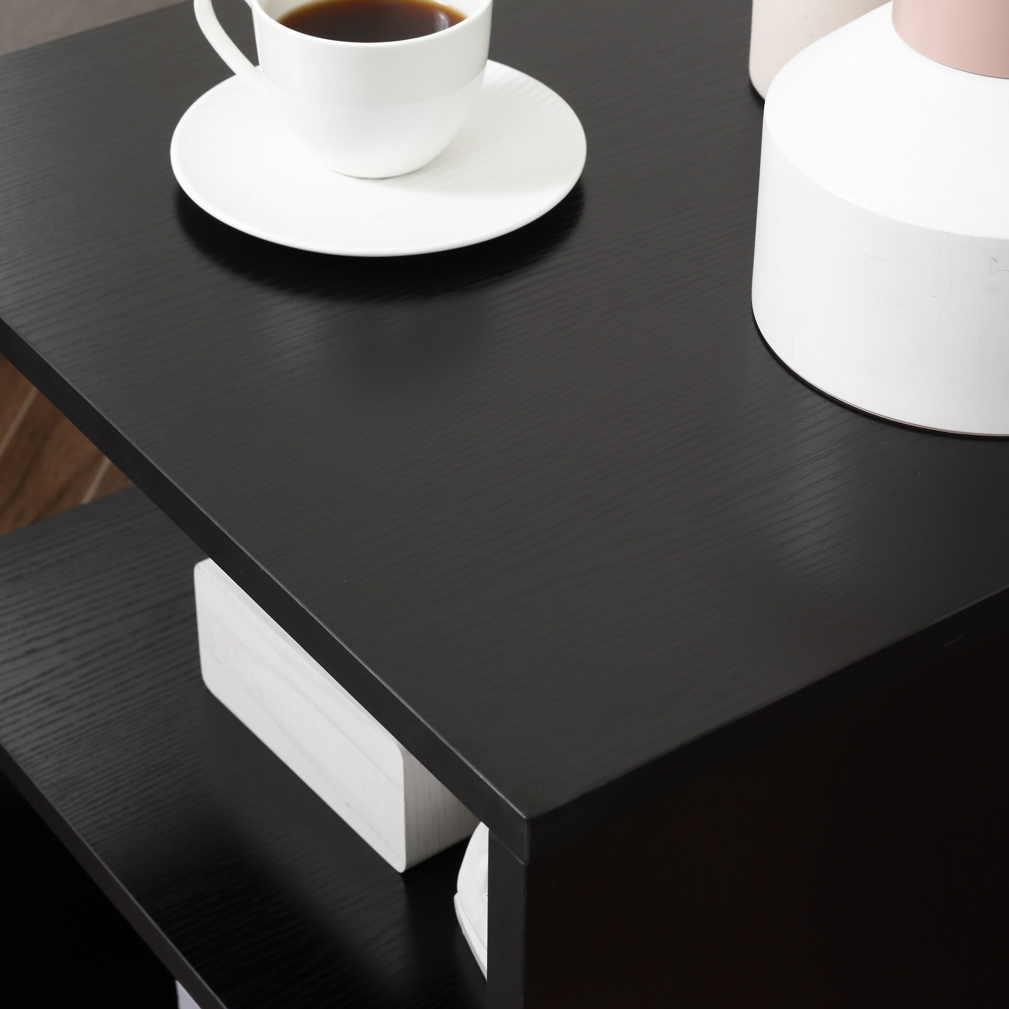 20 Modern End Table Accent Side Table S Shaped Coffee Table With Storage Black