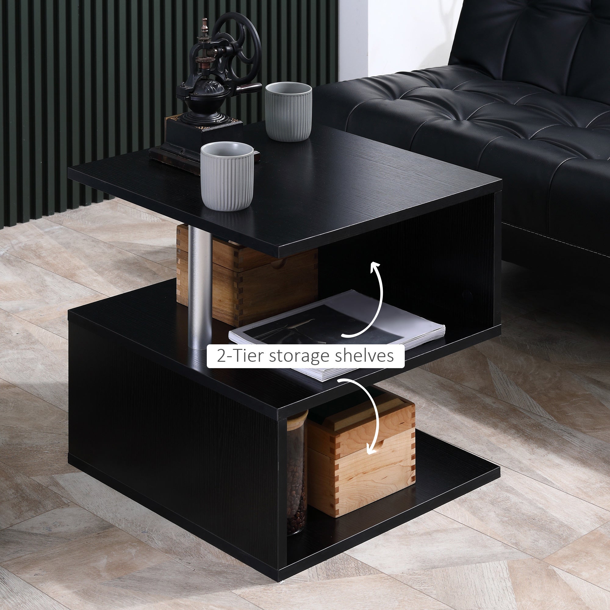 20 Modern End Table Accent Side Table S Shaped Coffee Table With Storage Black