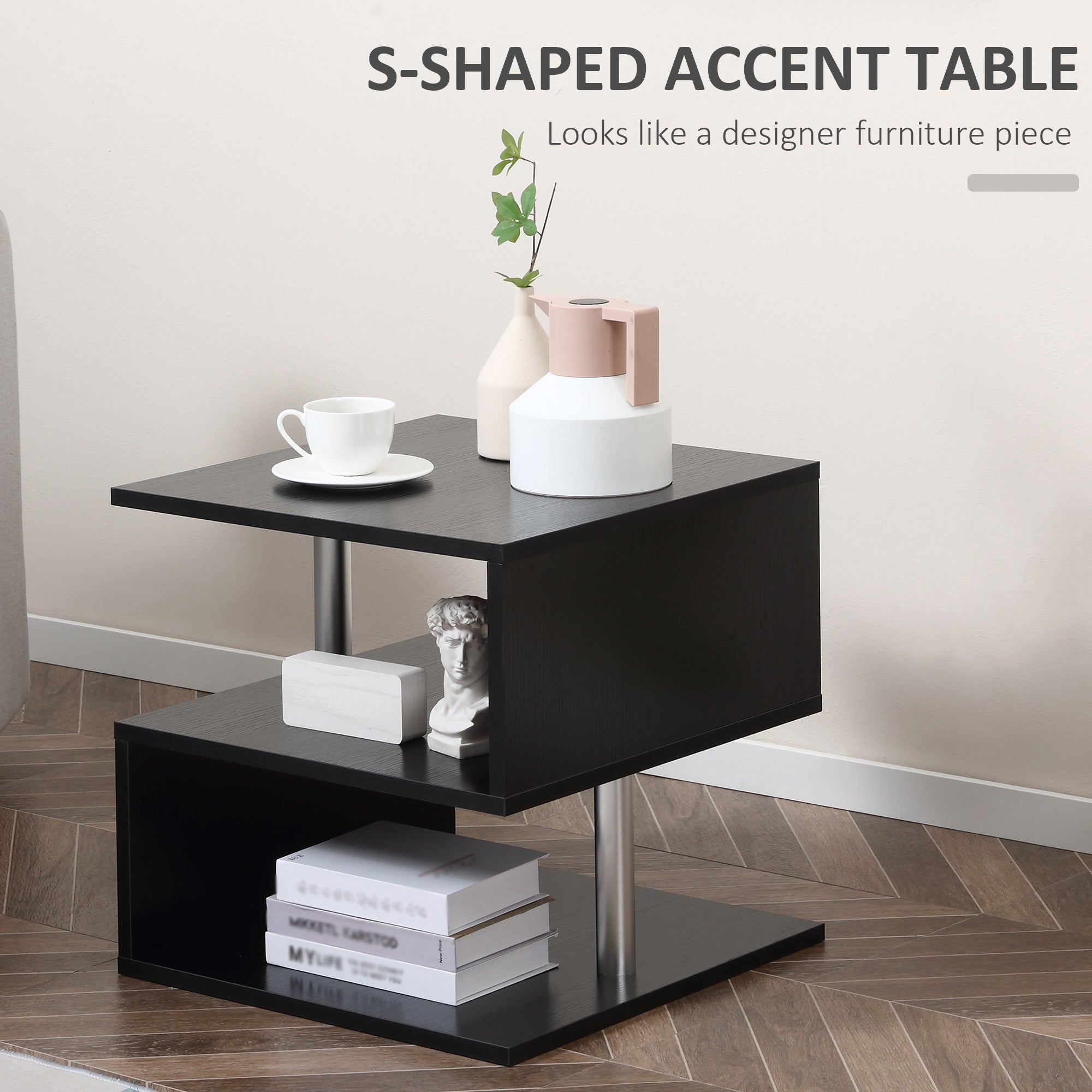 20 Modern End Table Accent Side Table S Shaped Coffee Table With Storage Black