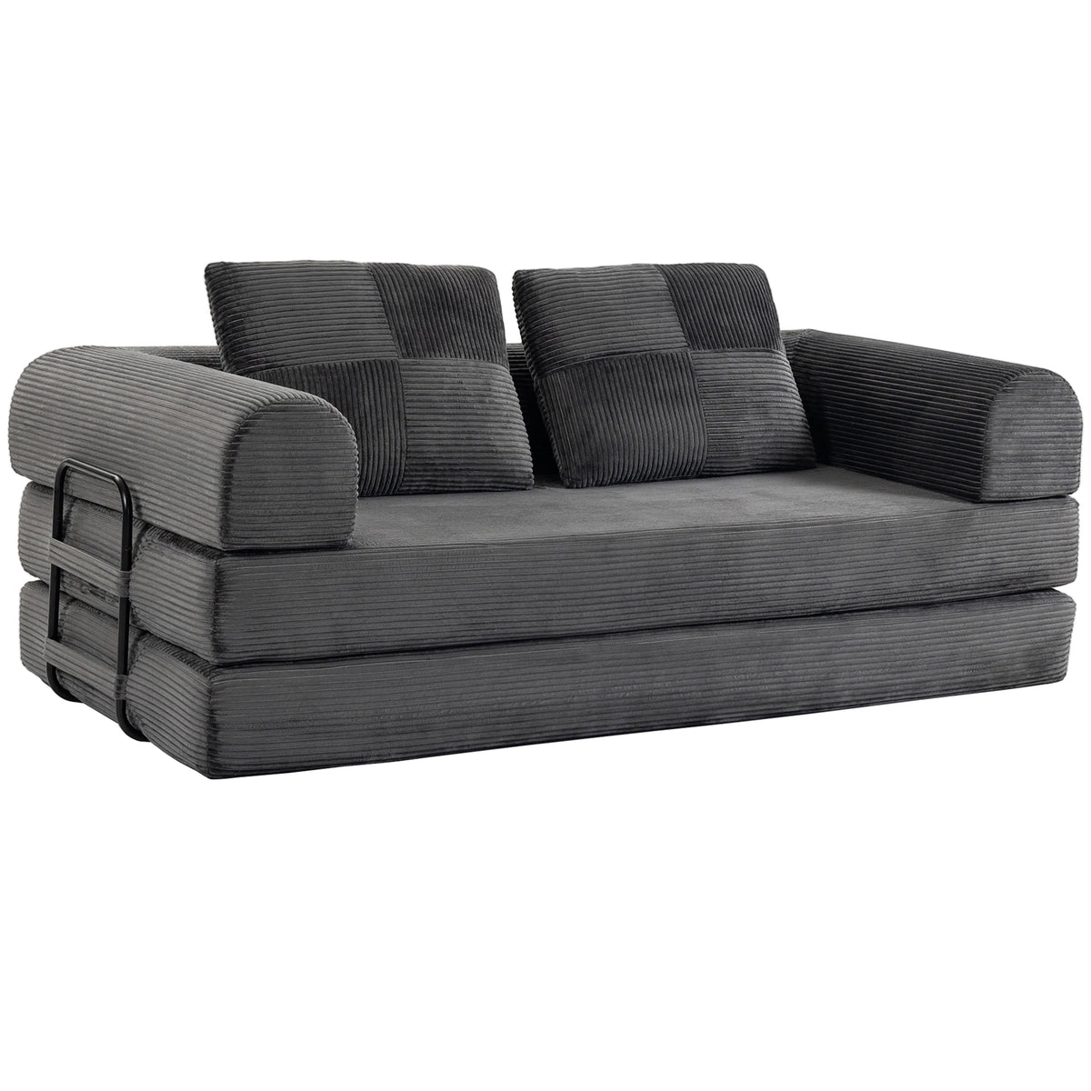 5-in-1 Convertible Sofa Bed, 78.7" Folding Boneless Futon Couch with Fixed-Shape Frame & 2 Pillows, Floor Sofa Loveseat Sleeper for Living Room, Bedroom, Dark Grey