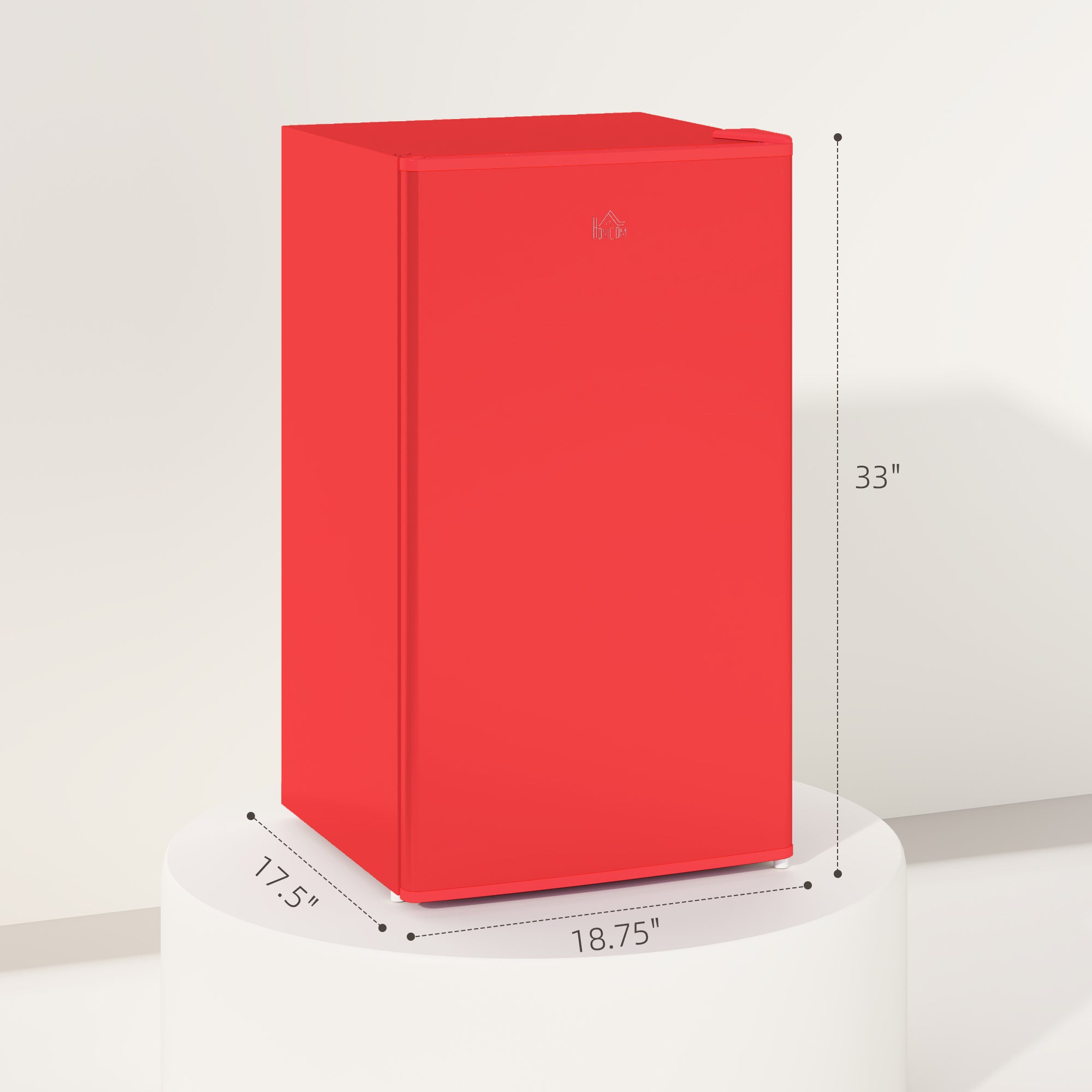 HOMCOM 3.2 Cu.Ft Mini Fridge with Freezer, Single Door Compact Refrigerator with Adjustable Thermostat, Shelf and Reversible Door for Bedroom, Dorm, Home Office, Energy Efficient, Red