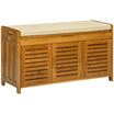 Shoe Bench with Storage Cabinets Bamboo Entryway Bench with Cushion 3 Doors, Brown