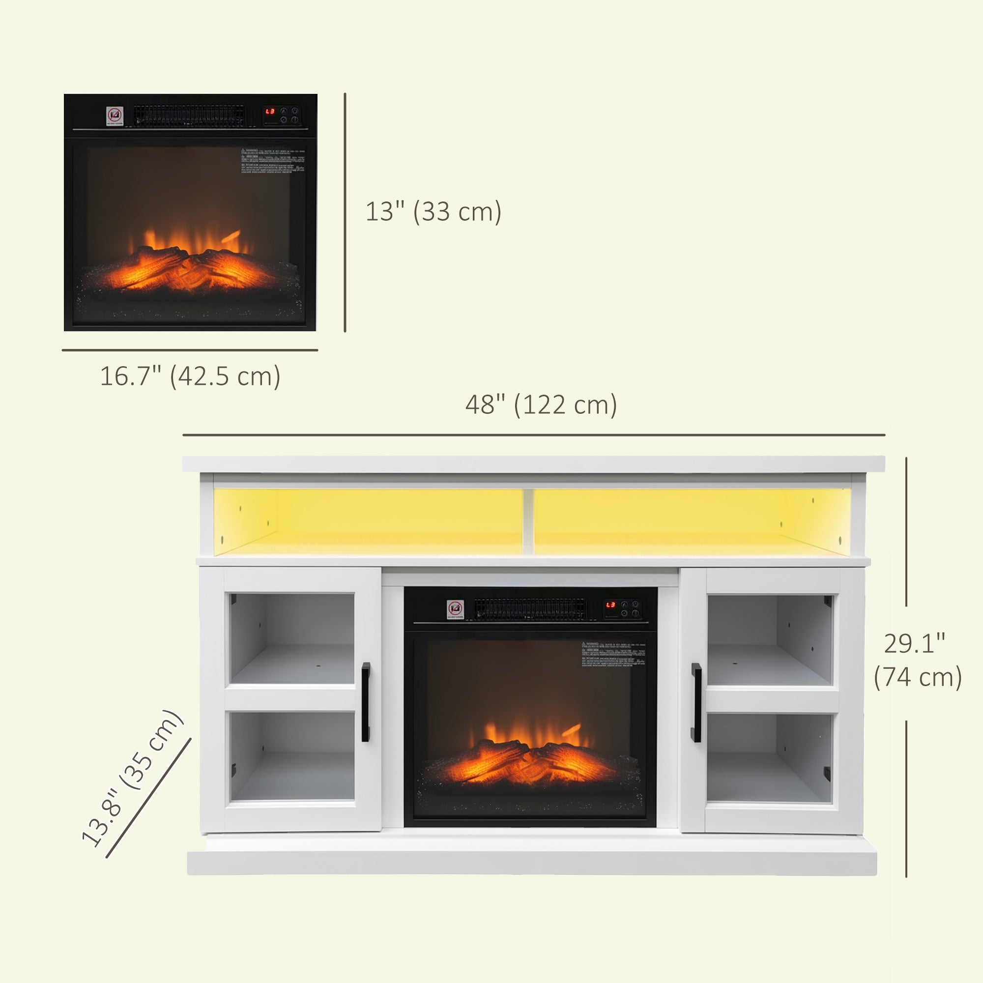 48" Fireplace TV Stand for TVs Up to 55 Inches, 4777BTU Media Entertainment Center with Fireplace, 3D Flame Effect, TV Console with Adjustable Shelves for Living Room, White