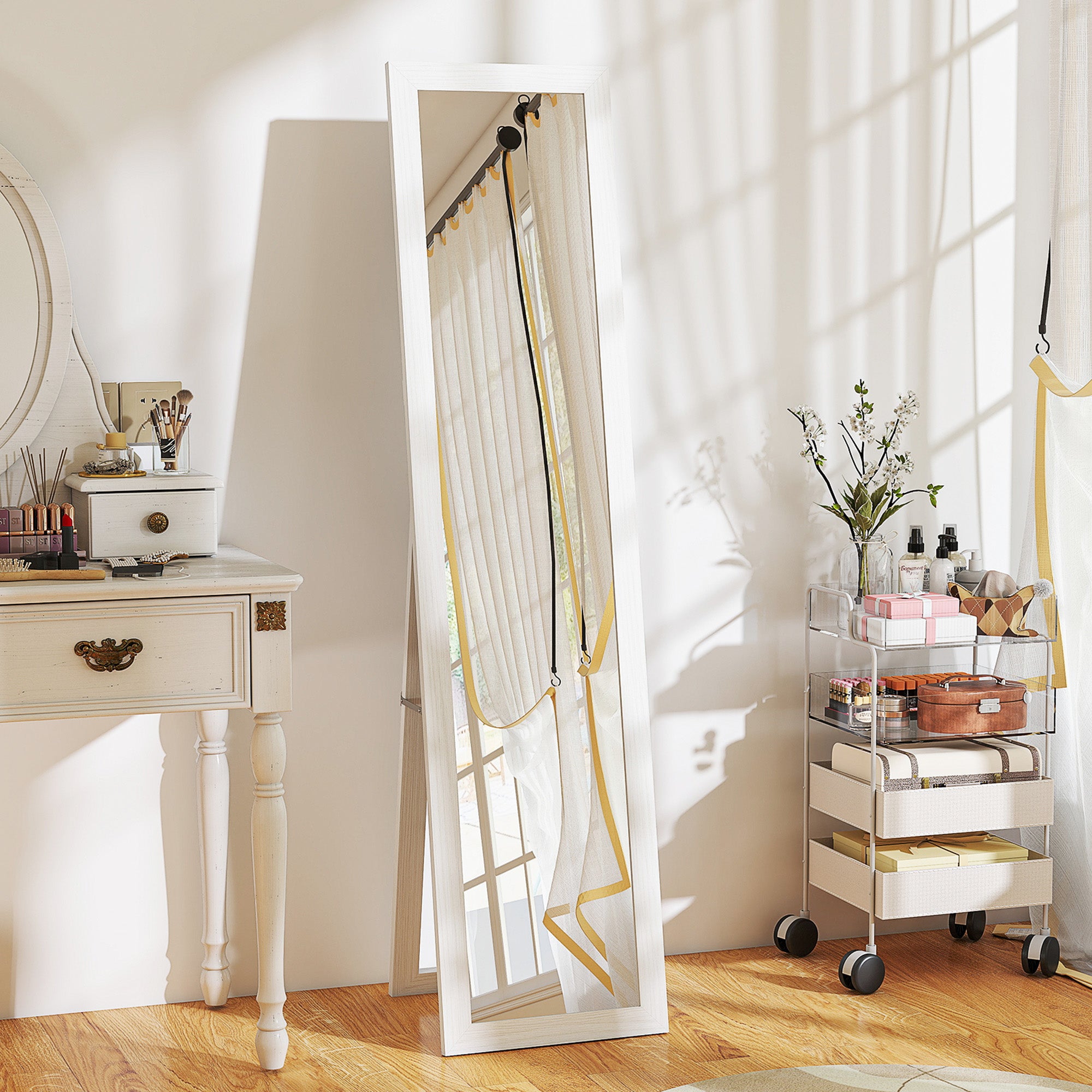 61" x 15" Full Length Mirror with Frame, Rectangular Full Body Mirror for Bedroom, Living Room, Standing Hanging or Leaning Against Wall, White