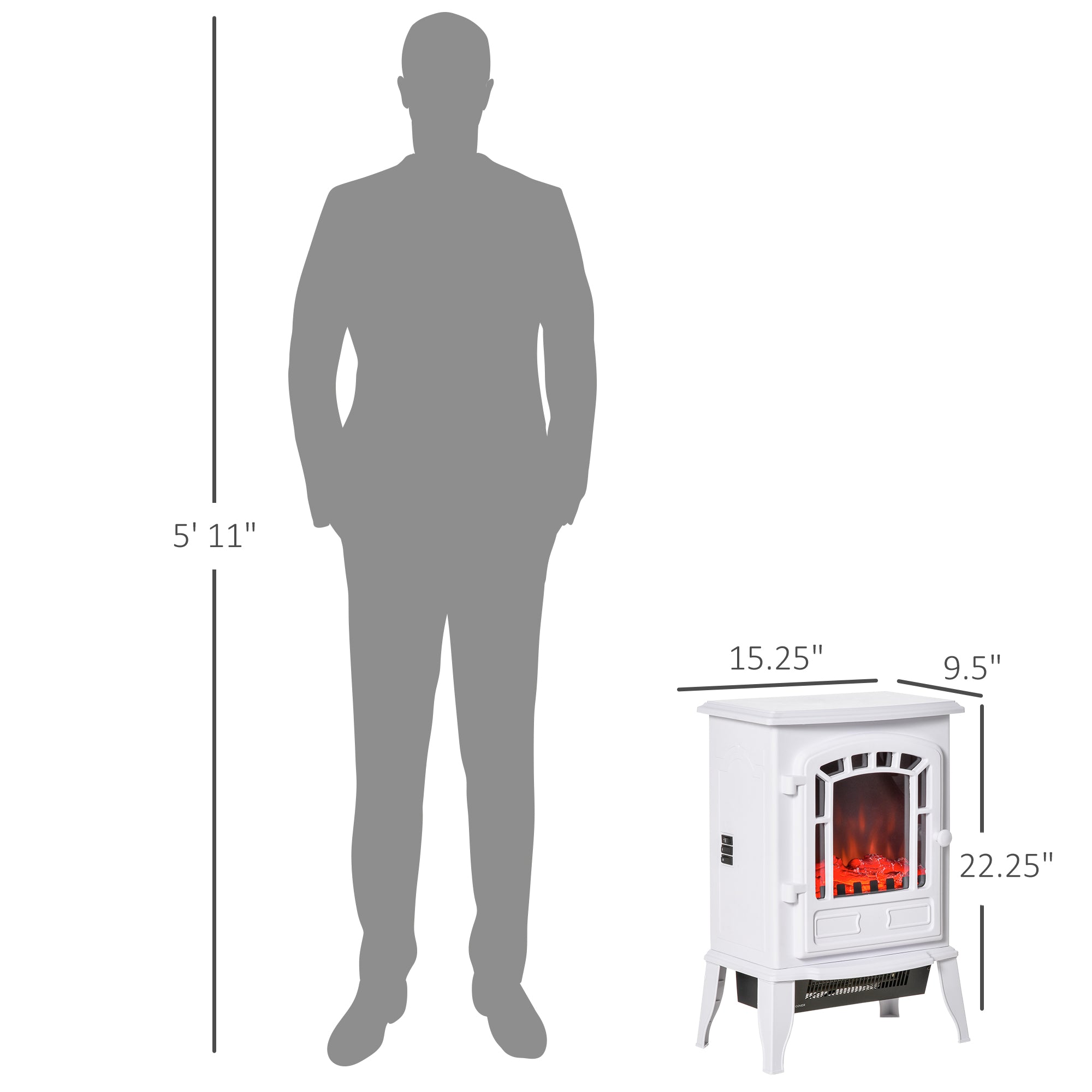 Freestanding Fireplace Heater with Flame Effect & Overheat Protection, 750W/1500W, White