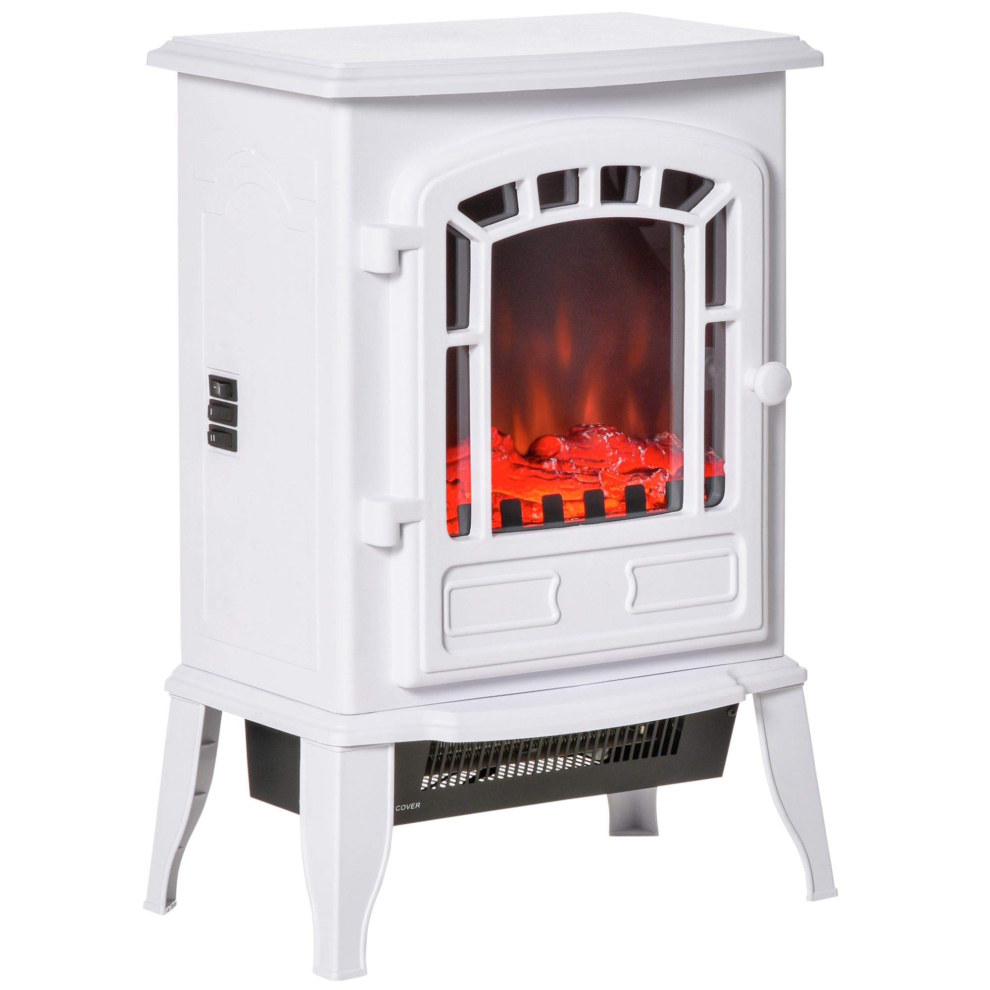 Freestanding Fireplace Heater with Flame Effect & Overheat Protection, 750W/1500W, White