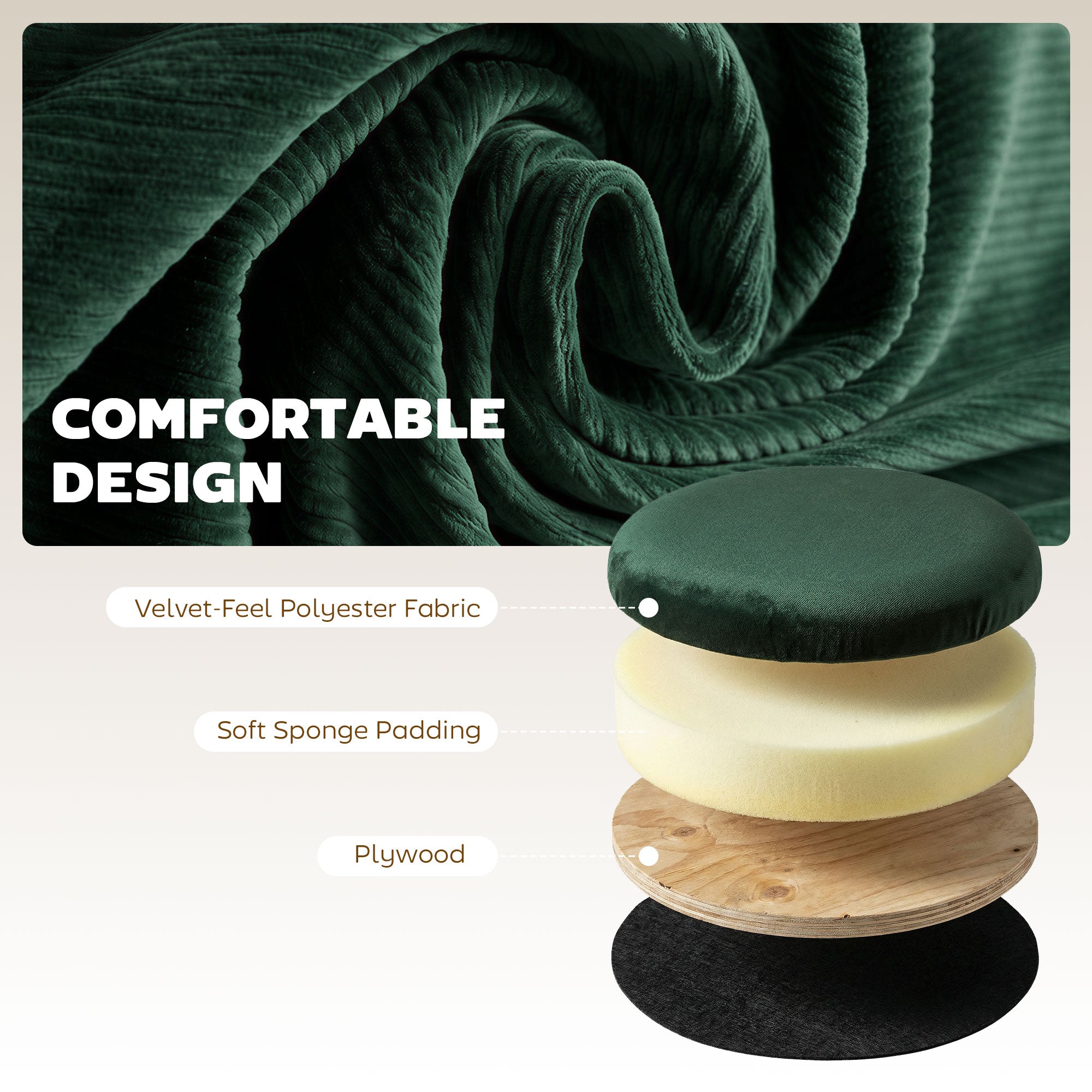 Round Storage Ottoman, Velvet-feel Fabric Upholstered Foot Stool with Removable Top, Padded Seat and Hidden Space for Living Room, Bedroom, Dark Green