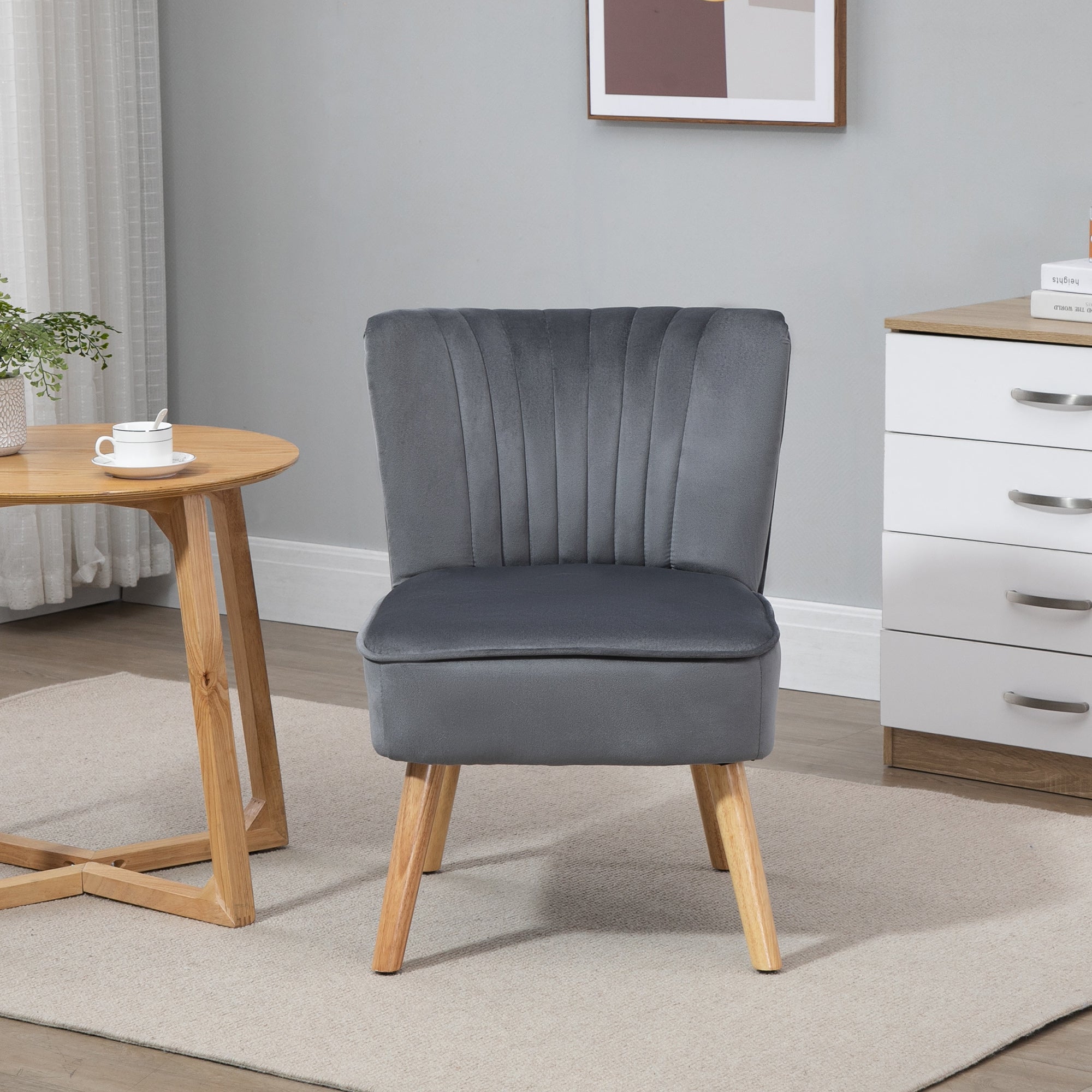 HOMCOM Velvet Accent Chair Occasional Tub Seat Padding Curved Back with Wood Frame Legs Home Furniture Grey