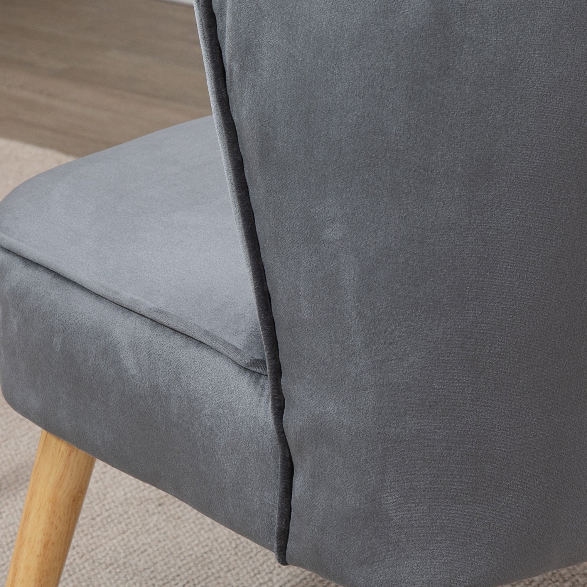 HOMCOM Velvet Accent Chair Occasional Tub Seat Padding Curved Back with Wood Frame Legs Home Furniture Grey