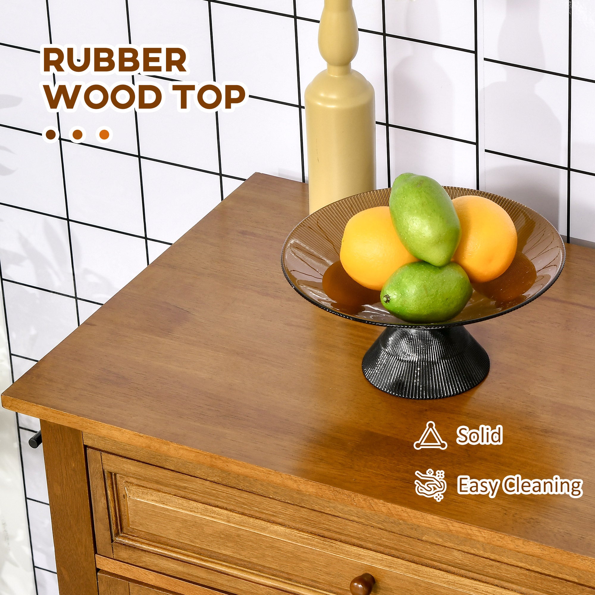 36" Wide Rolling Kitchen Cart with Storage Cabinet, Drawer & Towel Racks, Brown