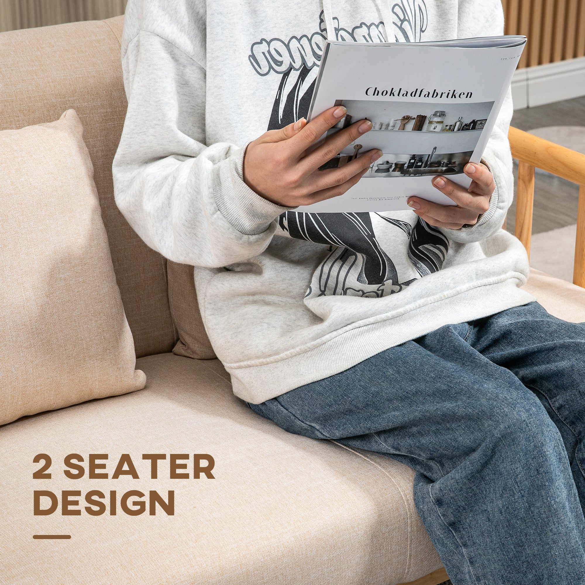 48" 2 Seater Couch for Small Spaces Modern Loveseat Sofa for Bedroom Living Room Beige