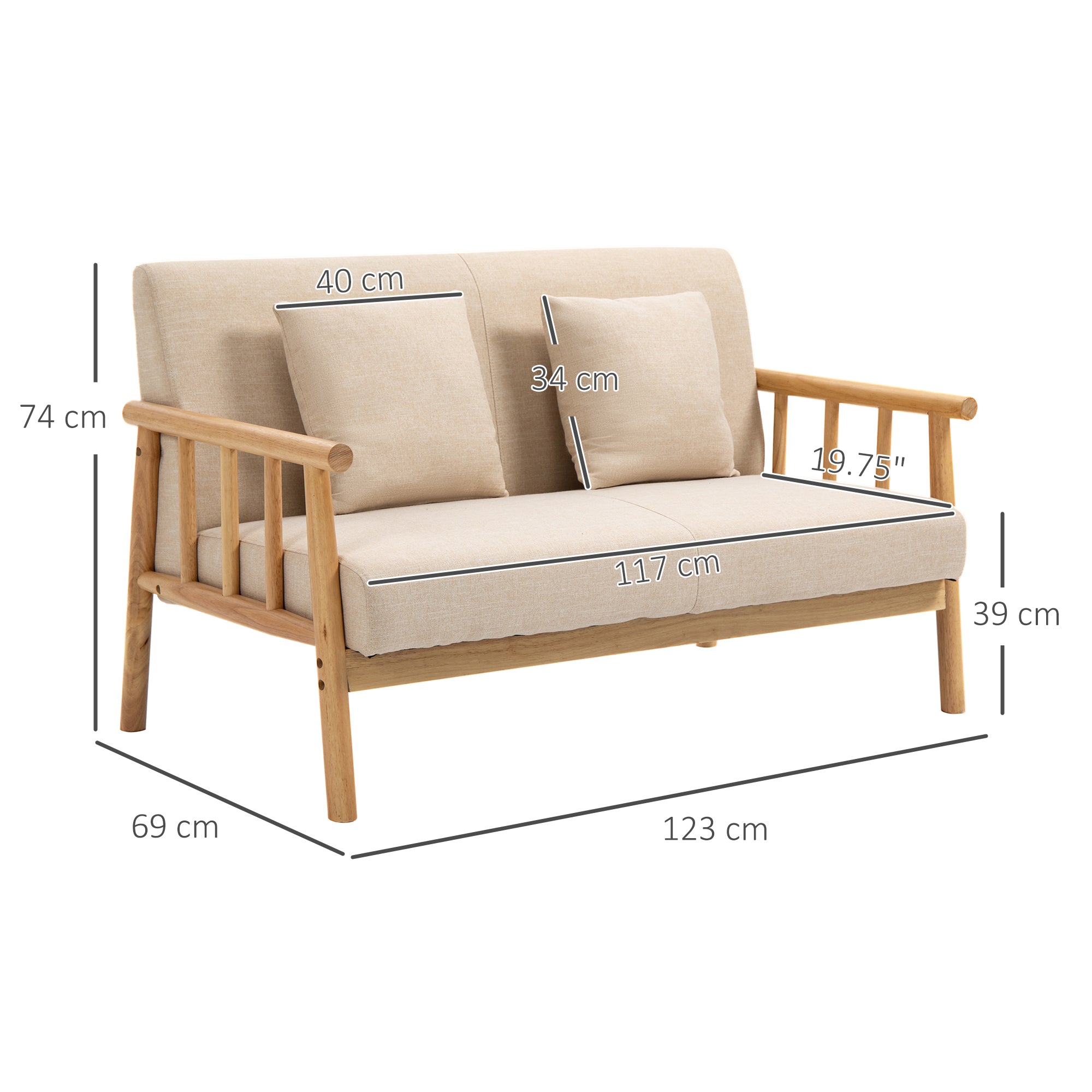 48" 2 Seater Couch for Small Spaces Modern Loveseat Sofa for Bedroom Living Room Beige