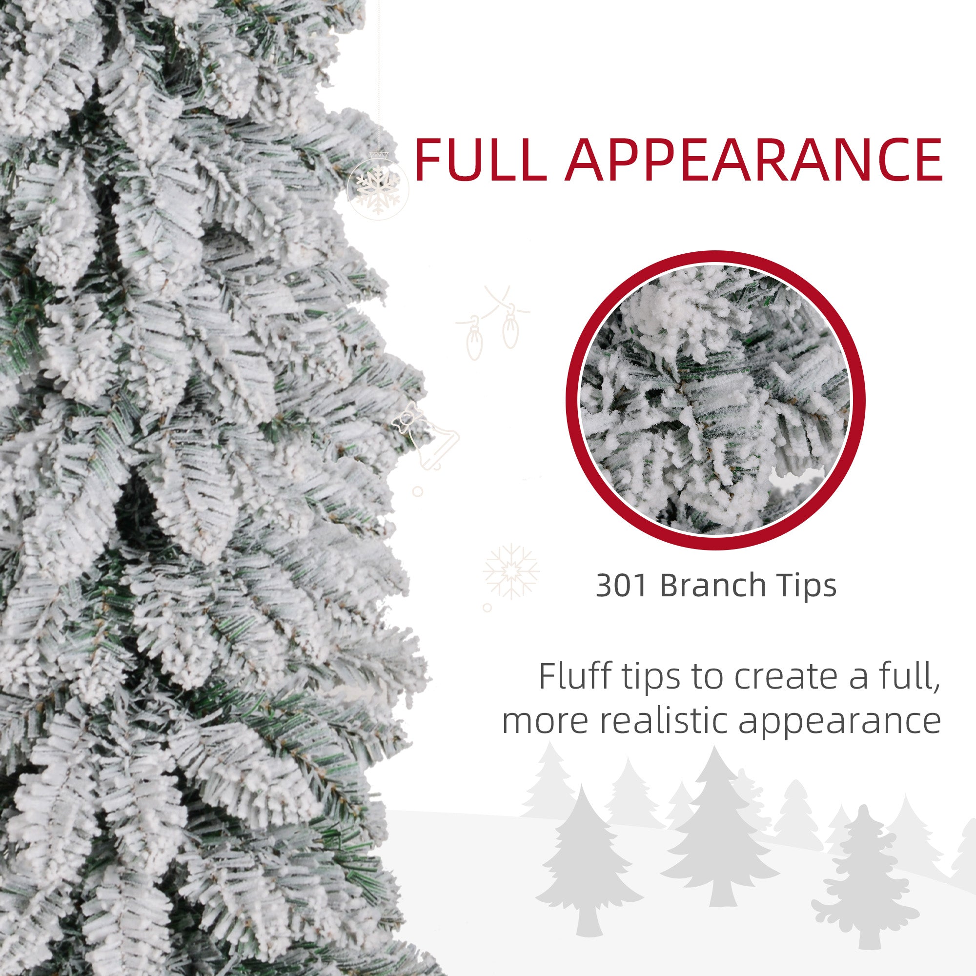 5' Tall Unlit Snow-Flocked Artificial Christmas Tree, Slim Pencil Xmas Tree with Realistic Branches and 301 Tips, Green