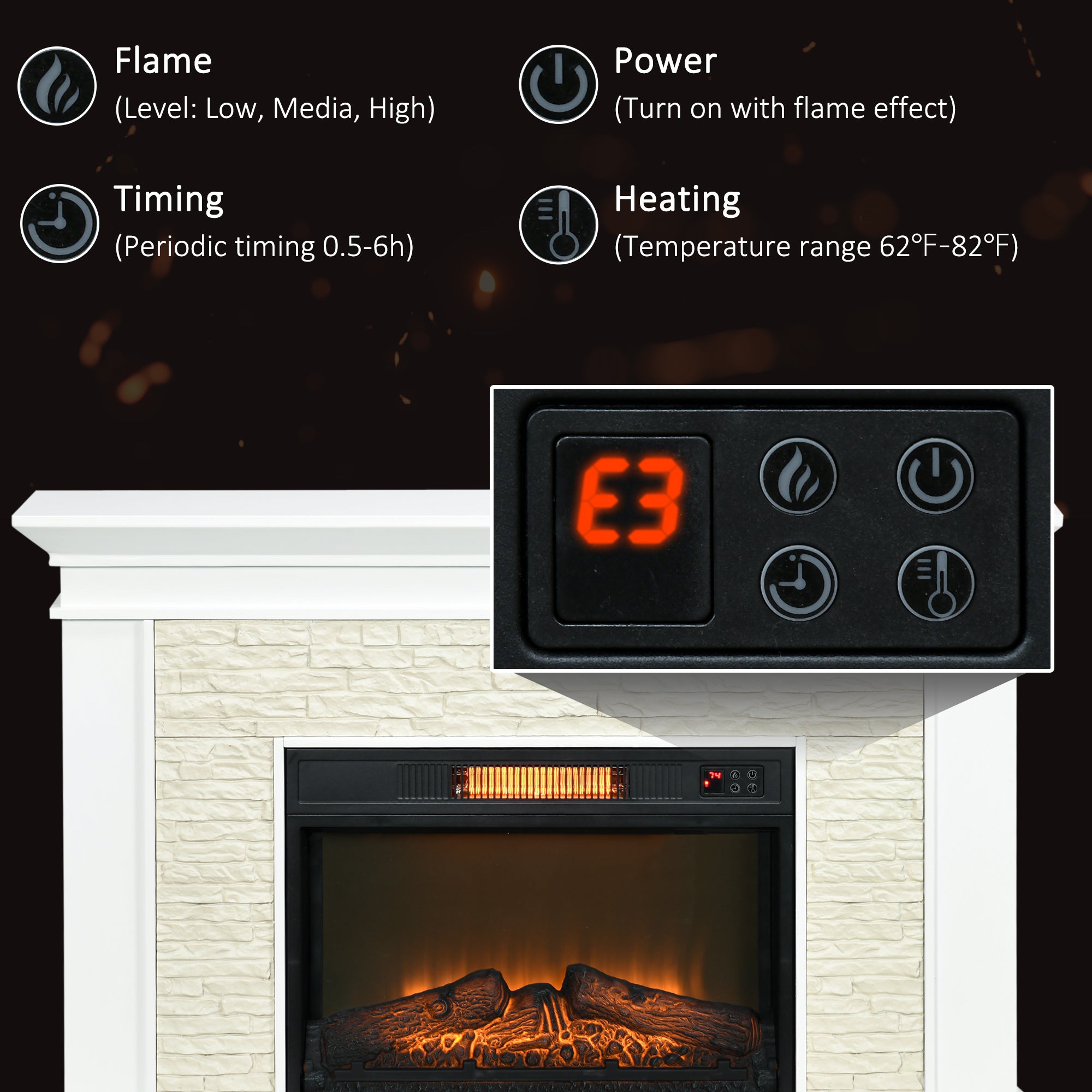 31.5" Freestanding Electric Fireplace Heater with Mantel & Remote Control, 1400W, White