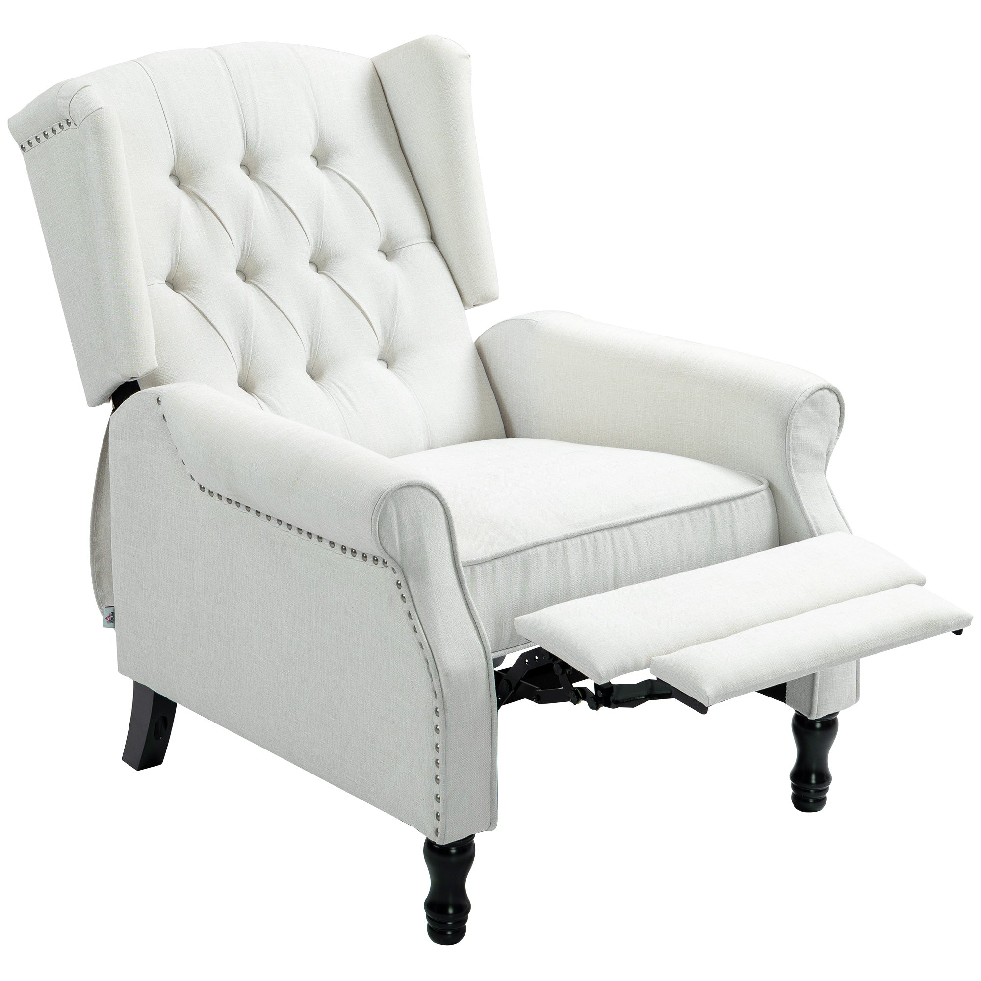 HOMCOM Recliner Armchair, Vintage Reclining Chair with Nail Head Trim, Wingback Chair with Button Tufted Back and Footrest, for Living Room, Cream White