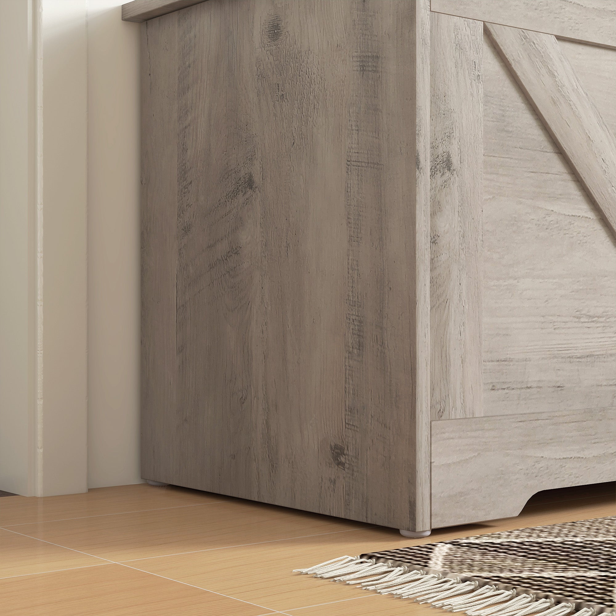 HOMCOM 100L Storage Chest, Storage Trunk with 2 Safety Hinges and U-shaped Cut-out Pull, Storage Box for Living Room, Entryway, 80 x 40 x 45 cm, Grey Wood Grain