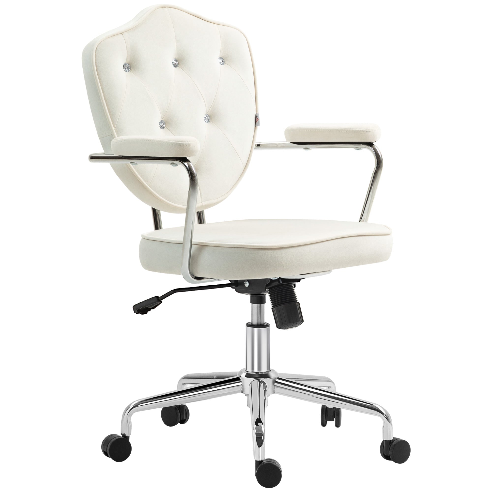 Velvet Office Chair, Button-Tufted Swivel Desk Seat with Padded Arms, Cream White