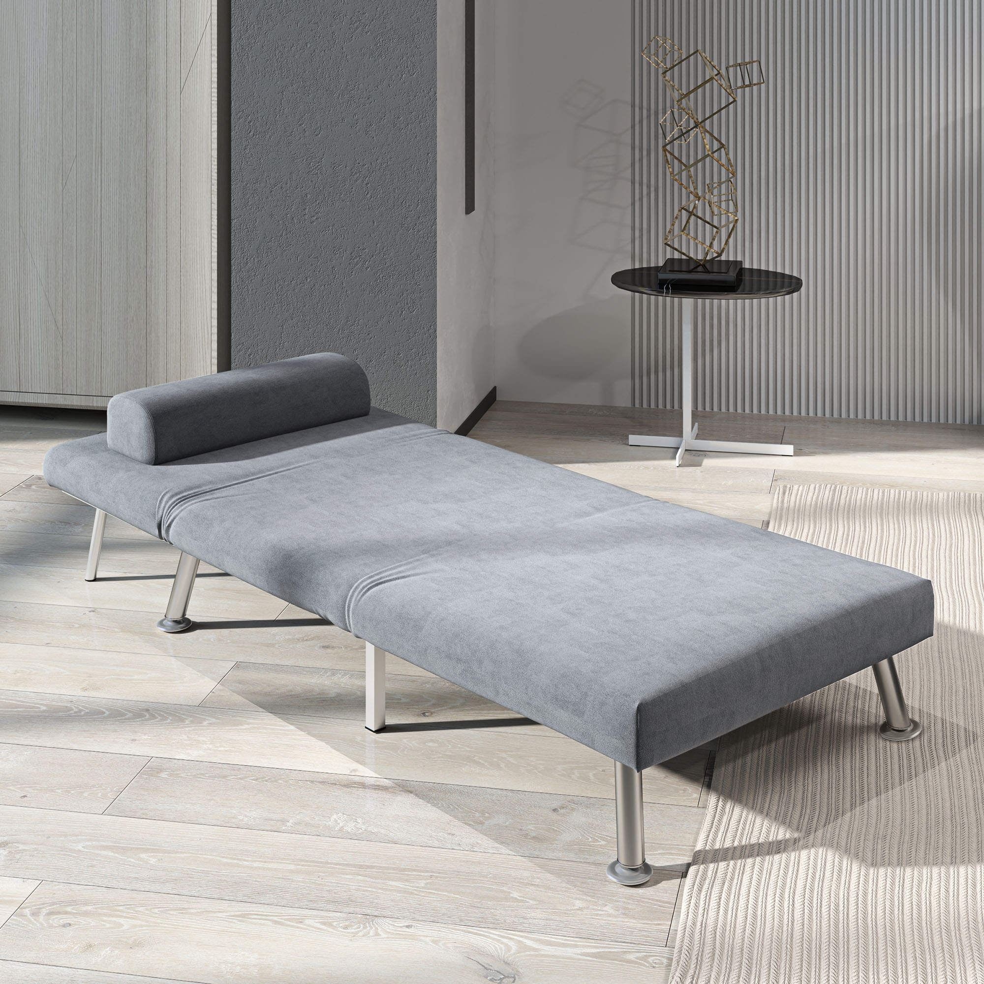 HOMCOM Velvet Single Chair Bed, 3-in-1 Convertible Sleeper Chair with Adjustable Backrest, Pillow, for Living Room, Bedroom, Grey