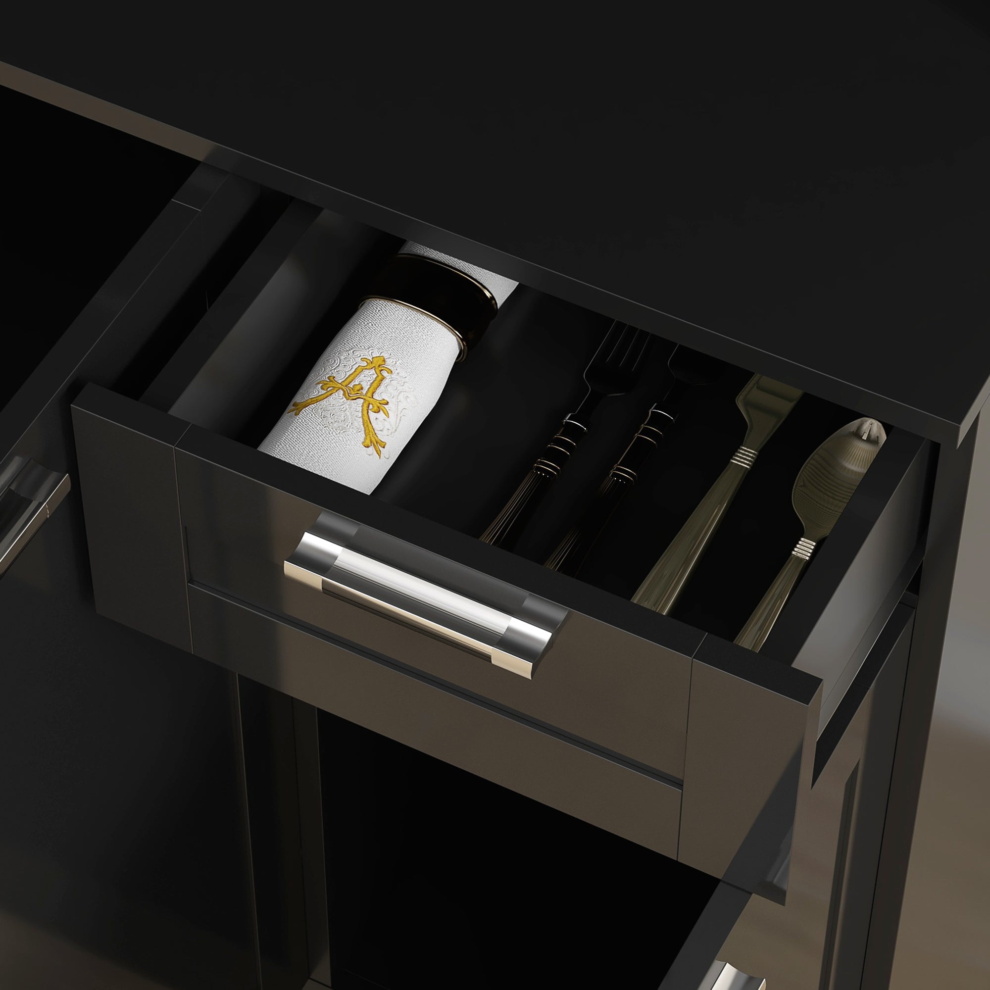 HOMCOM Pantry Storage Cabinet, Kitchen Hutch with Microwave Oven Countertop, Drawer, Adjustable Shelves, Cable Management, High Gloss Black