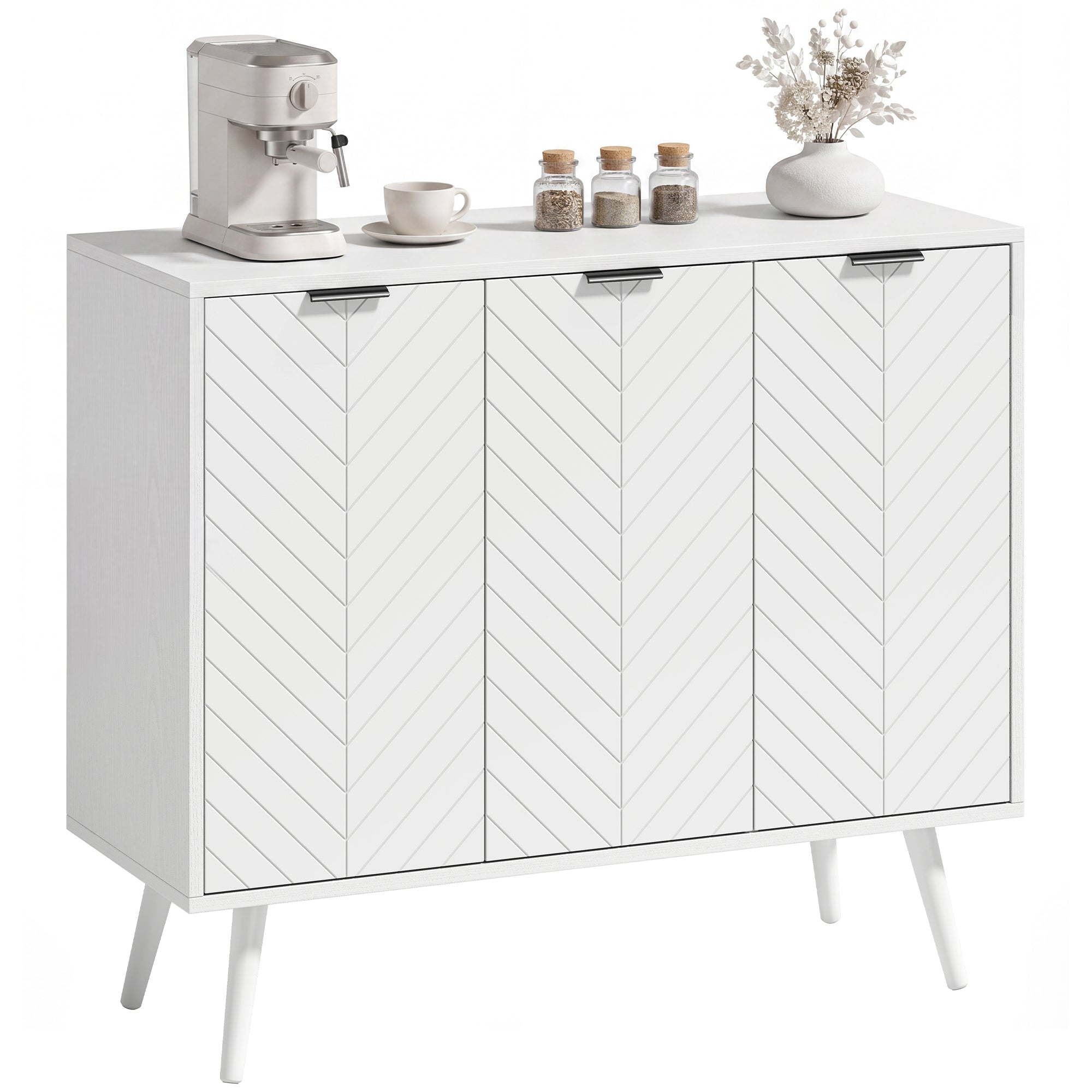 Modern Sideboard Buffet Cabinet, 36" Kitchen Storage Cabinet with 3 Doors and 2 Adjustable Shelves, Coffee Bar Station, White