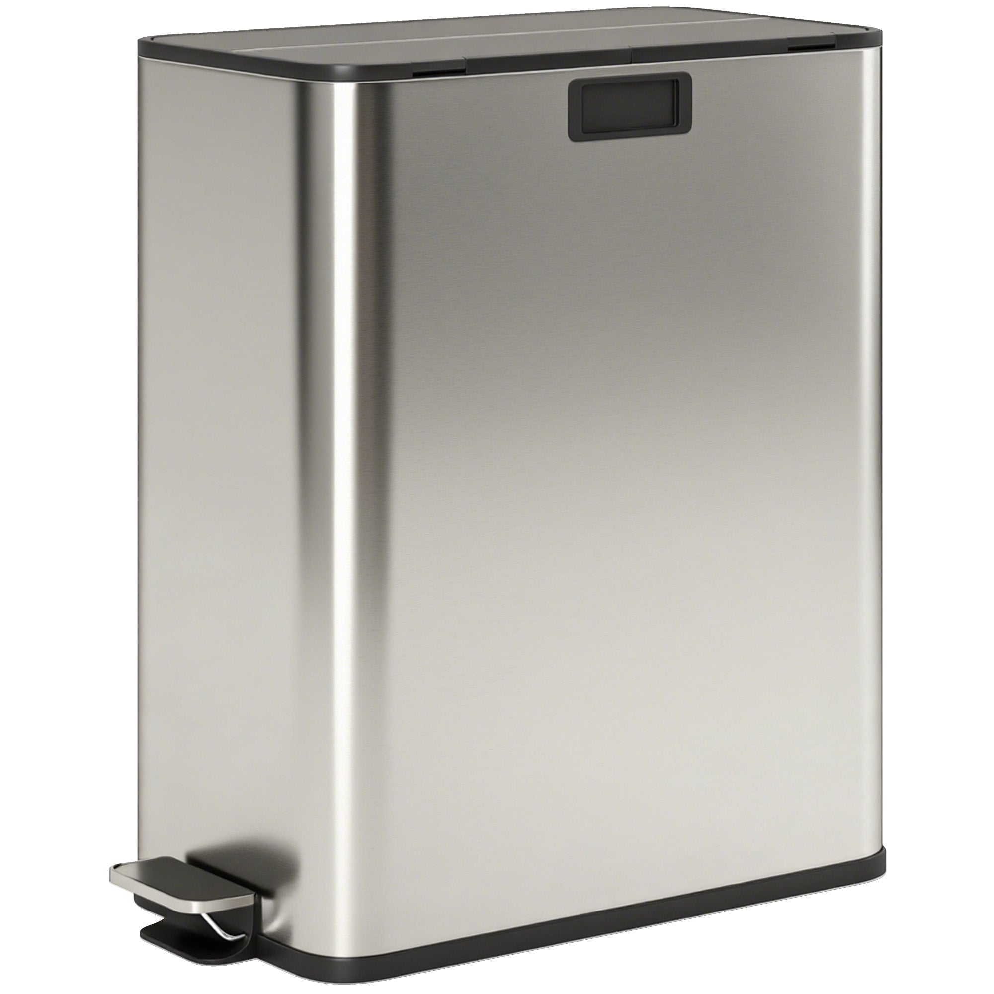 Dual Kitchen Bin with Soft-Close Butterfly Lid, 2 x 7.4Gal Stainless Steel Pedal Bin with Removable Inner Buckets, Fingerprint-Proof for Recycling and Waste, Silver Tone