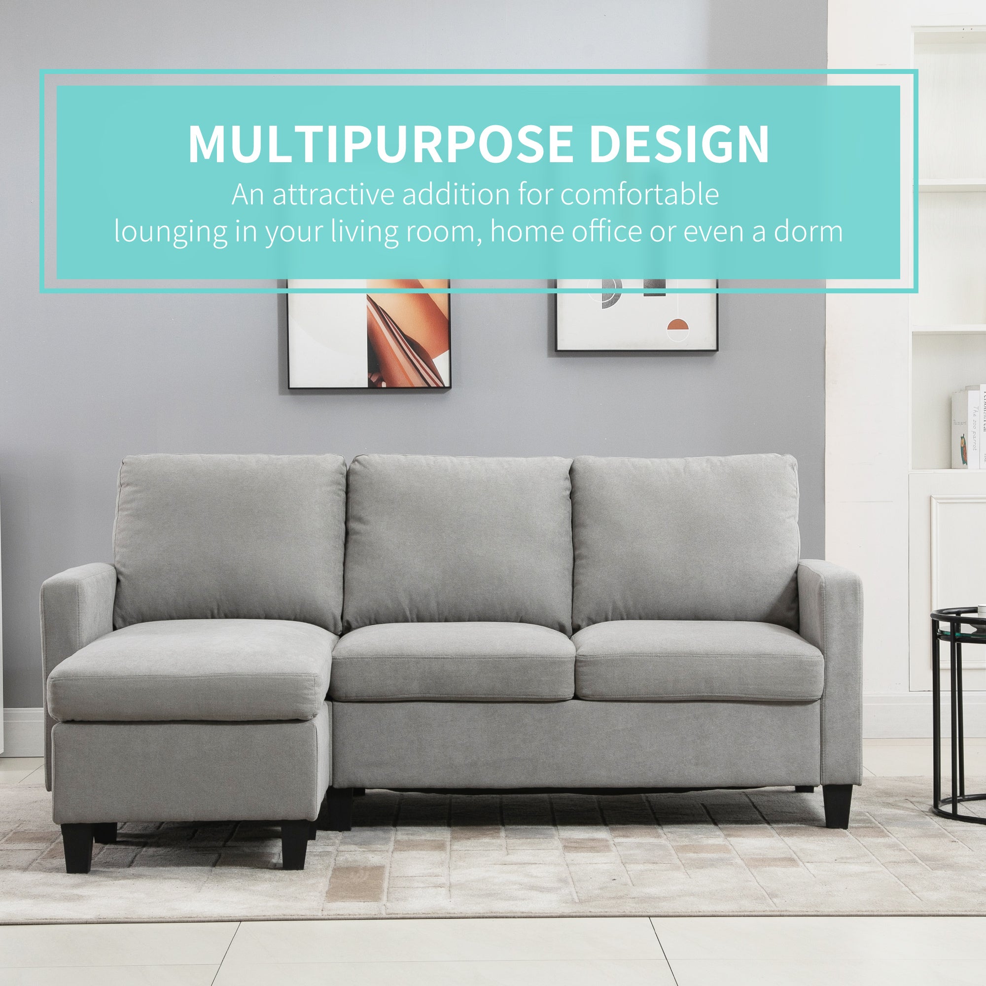 HOMCOM Sectional Sofa, L Shape Couch with Ottoman, Modern Sectional Couch for Living Room, Light Grey