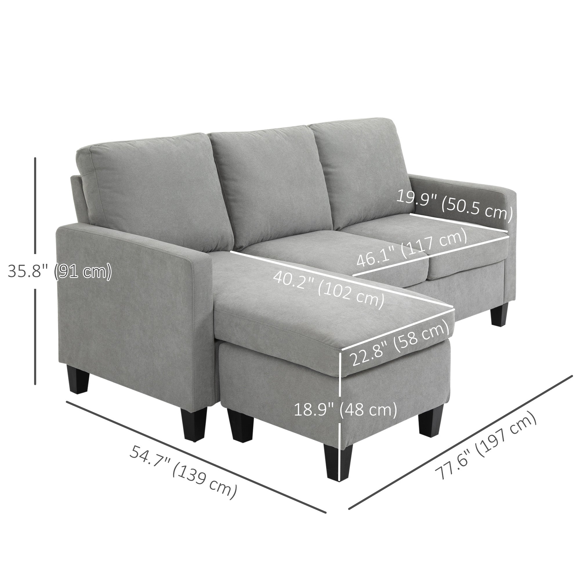 HOMCOM Sectional Sofa, L Shape Couch with Ottoman, Modern Sectional Couch for Living Room, Light Grey