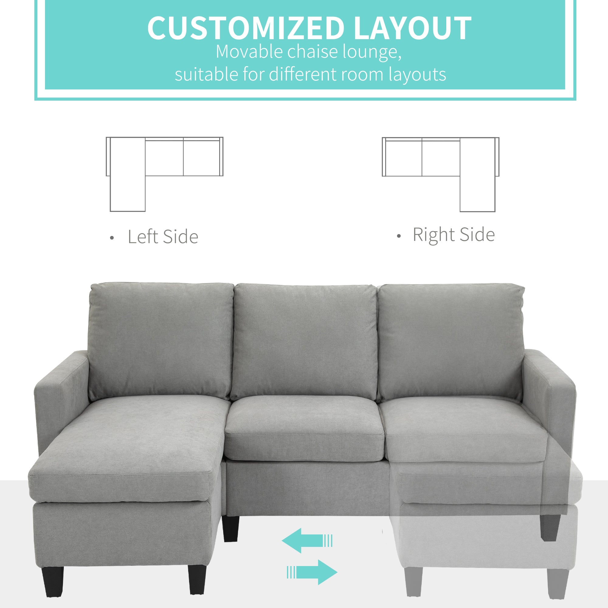 HOMCOM Sectional Sofa, L Shape Couch with Ottoman, Modern Sectional Couch for Living Room, Light Grey
