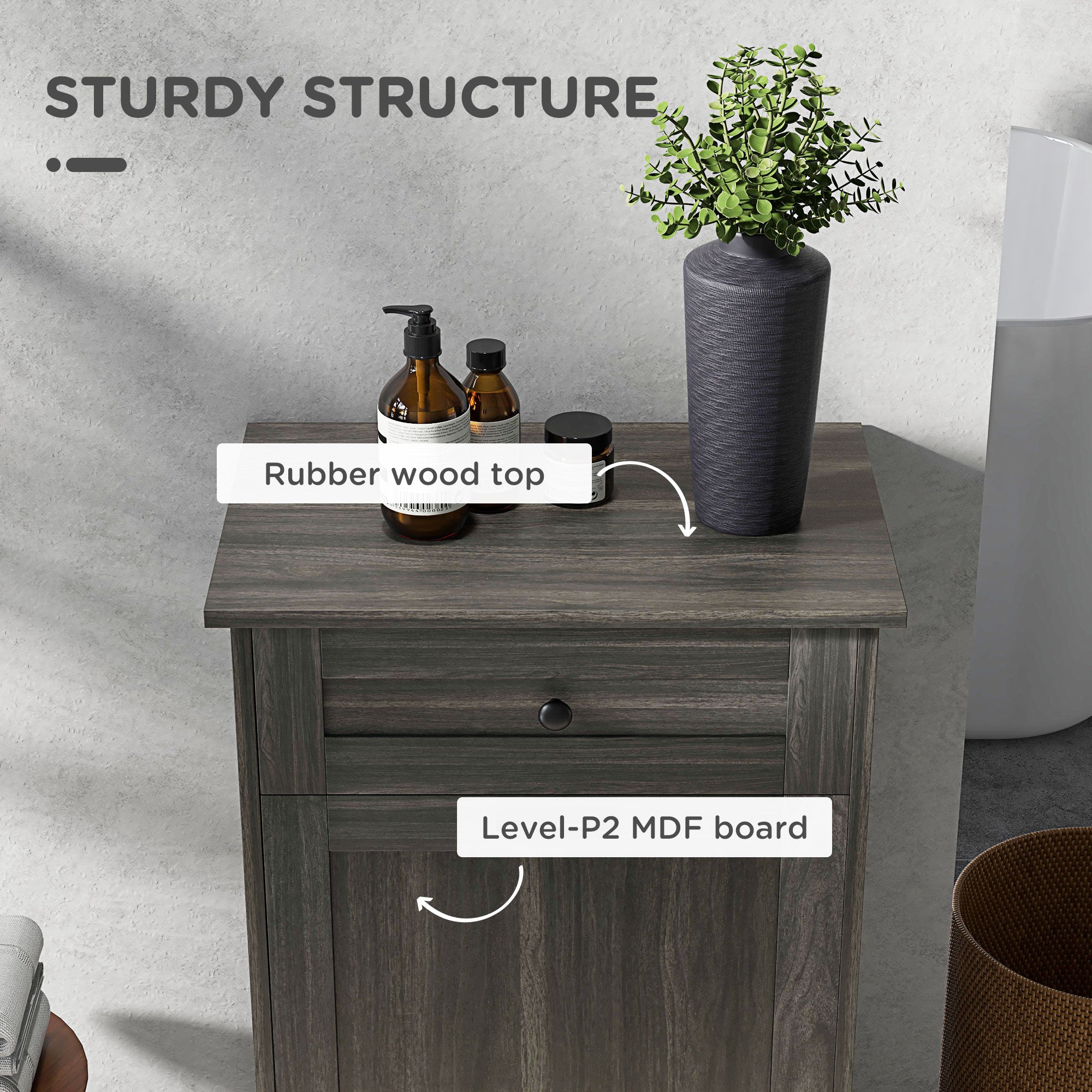 36.6" Freestanding Storage Cabinet with Tilt-Out Trash Bin & Drawer, Charcoal Gray