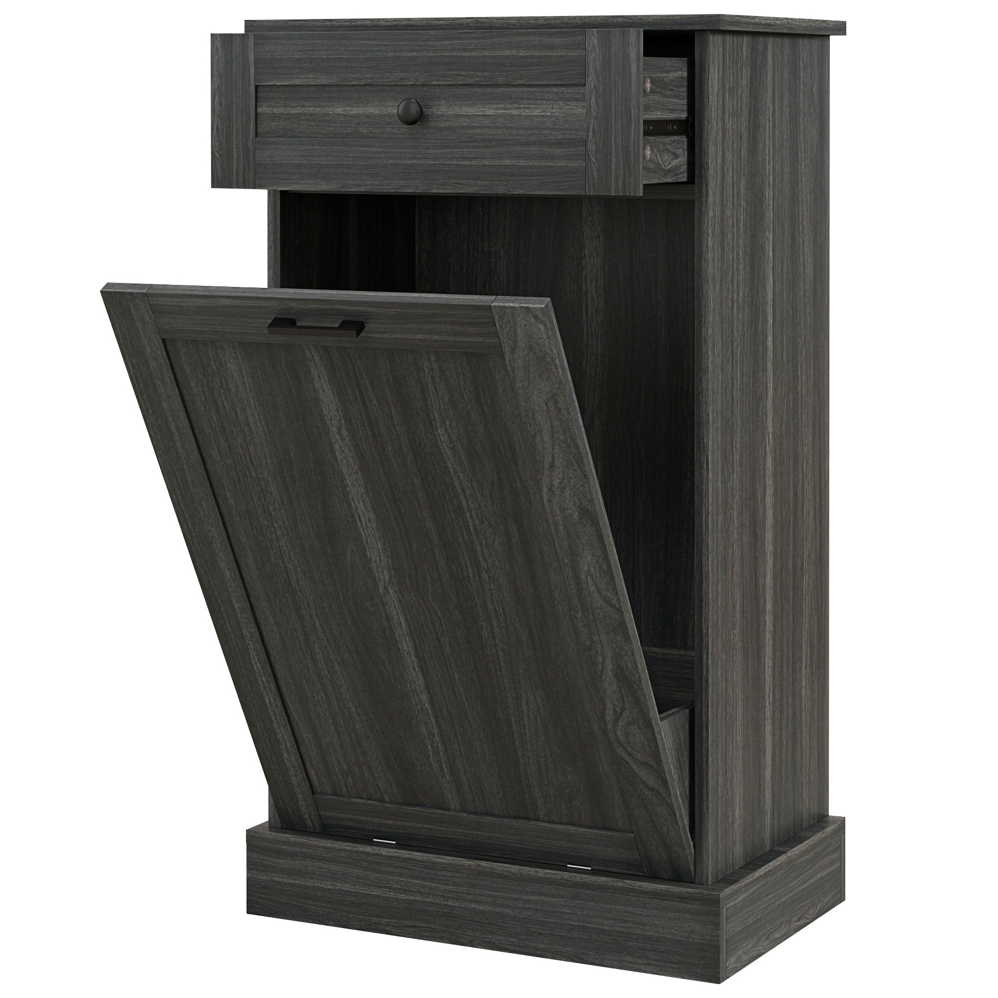 36.6" Freestanding Storage Cabinet with Tilt-Out Trash Bin & Drawer, Charcoal Gray