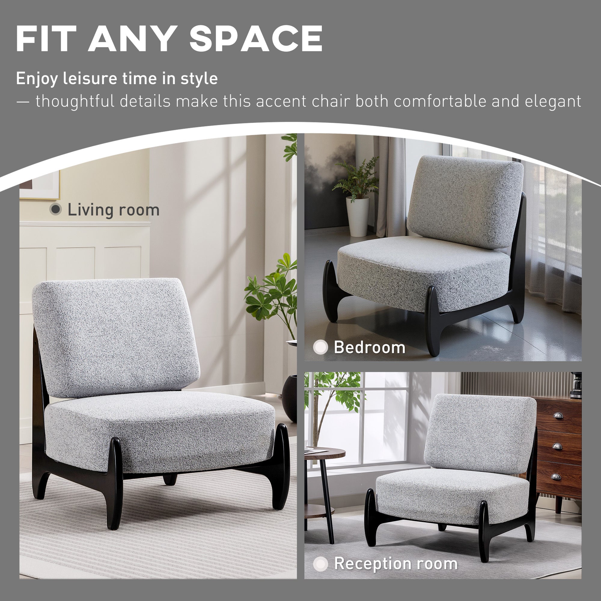 Ultra-Wide Accent Chair with Rubber Wood Frame, Modern Chenille Upholstered Bedroom Chair with Thick Cushion, High-Density Foam for Living Room, Grey