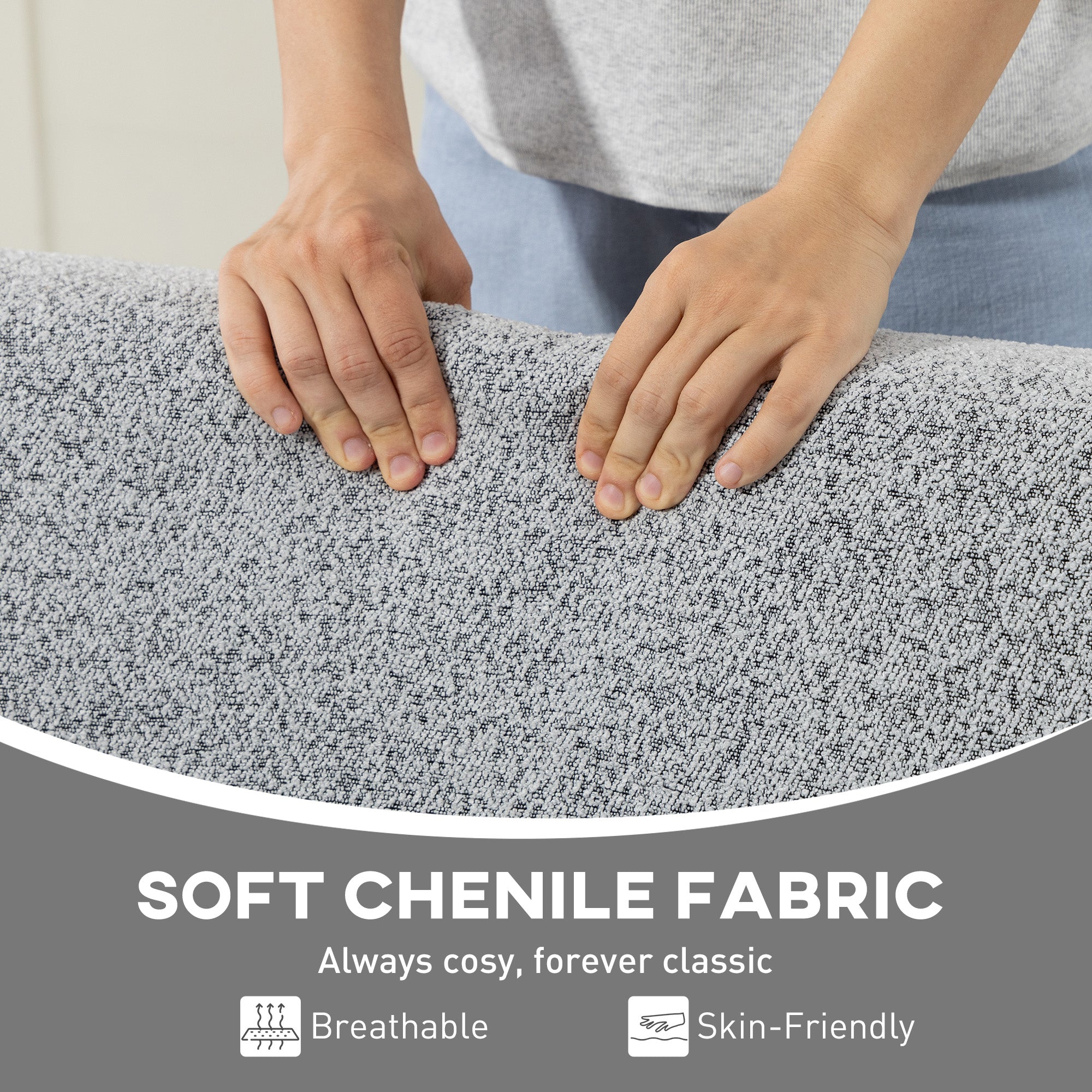 Ultra-Wide Accent Chair with Rubber Wood Frame, Modern Chenille Upholstered Bedroom Chair with Thick Cushion, High-Density Foam for Living Room, Grey