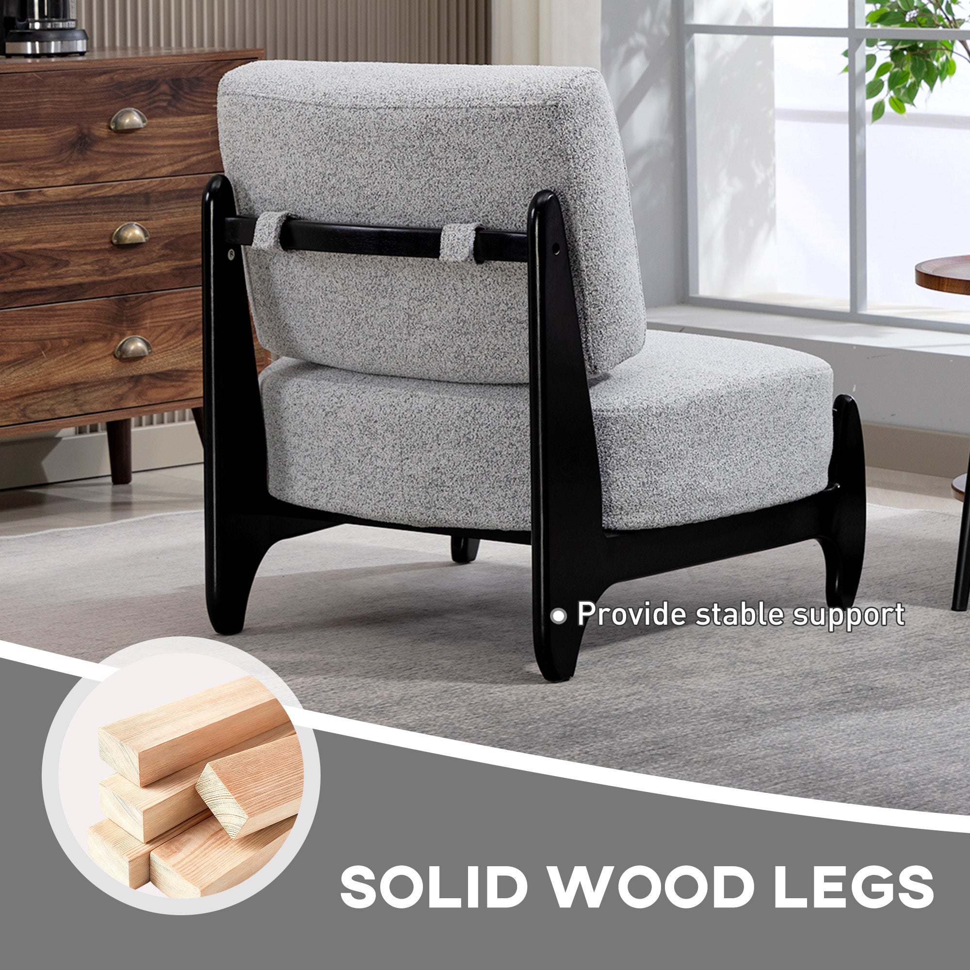 Ultra-Wide Accent Chair with Rubber Wood Frame, Modern Chenille Upholstered Bedroom Chair with Thick Cushion, High-Density Foam for Living Room, Grey